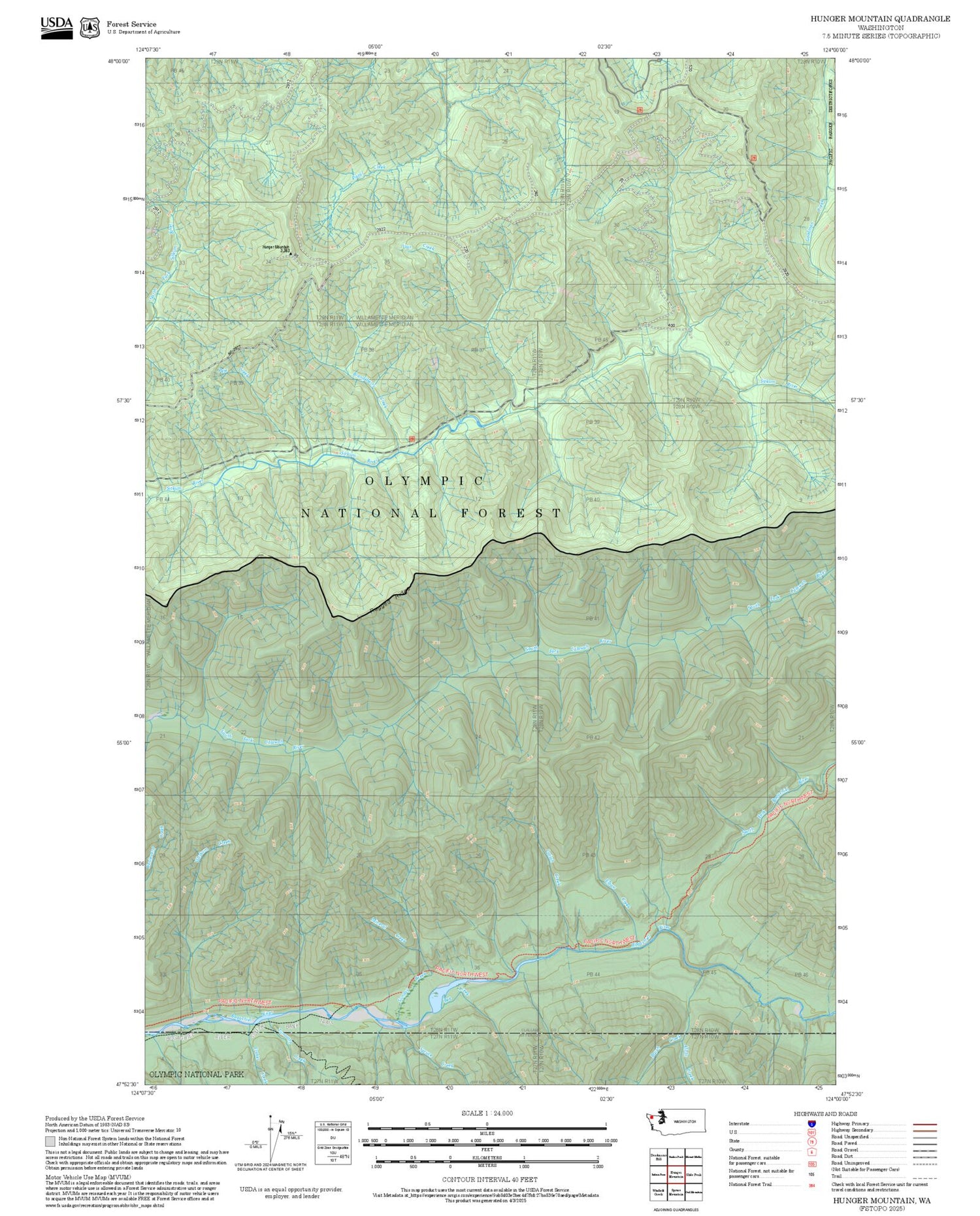 2025 Forest Service Topo Map of Hunger Mountain Washington