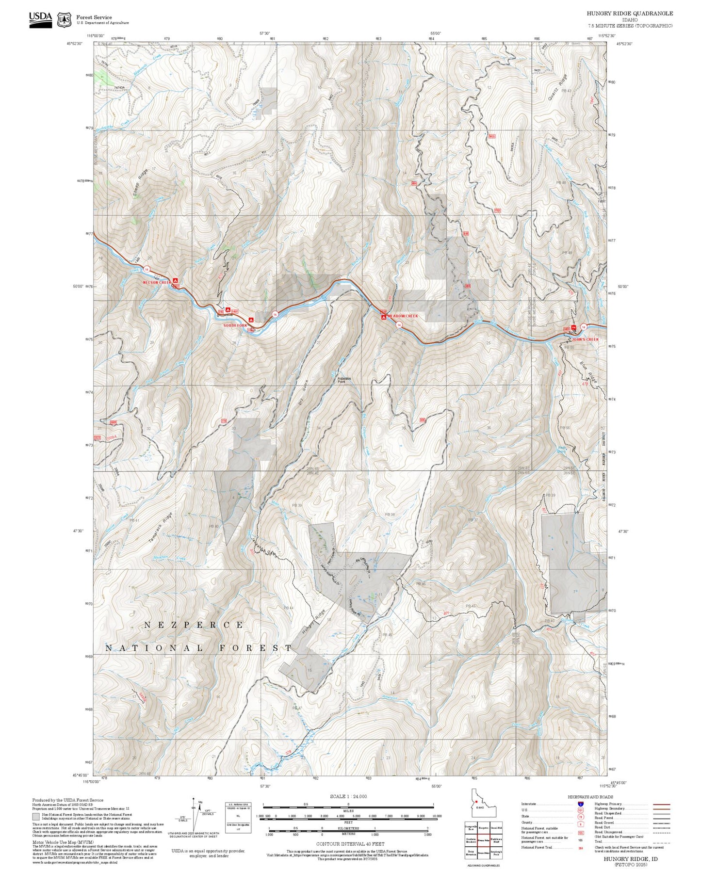 2025 Forest Service Topo Map of Hungry Ridge Idaho