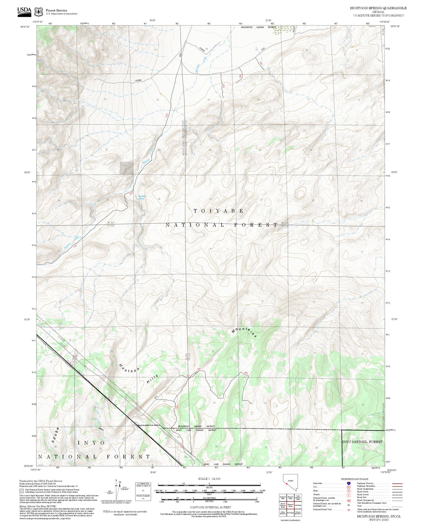 2025 Forest Service Topo Map of Huntoon Spring Nevada