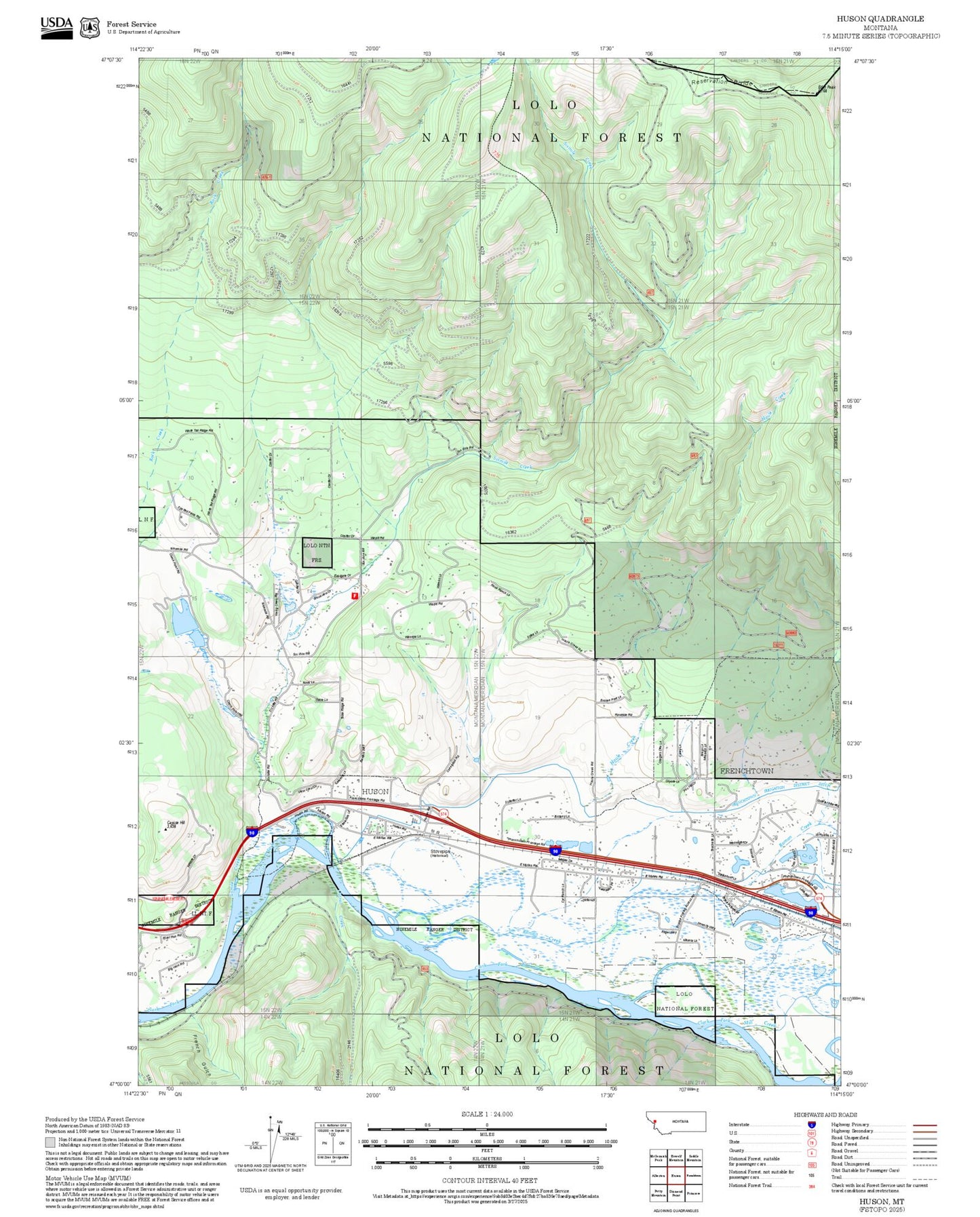 2025 Forest Service Topo Map of Huson Montana