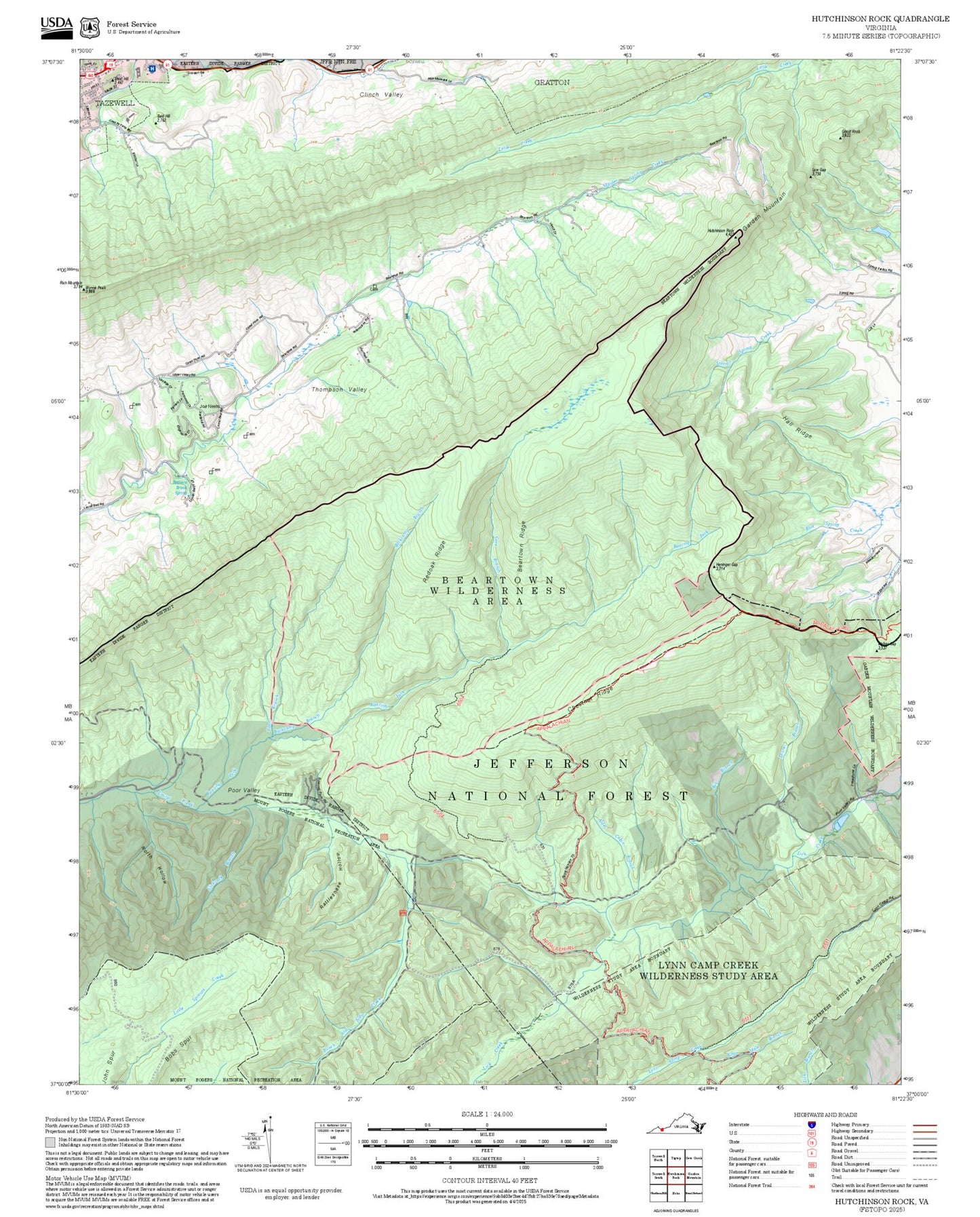 2025 Forest Service Topo Map of Hutchinson Rock Virginia