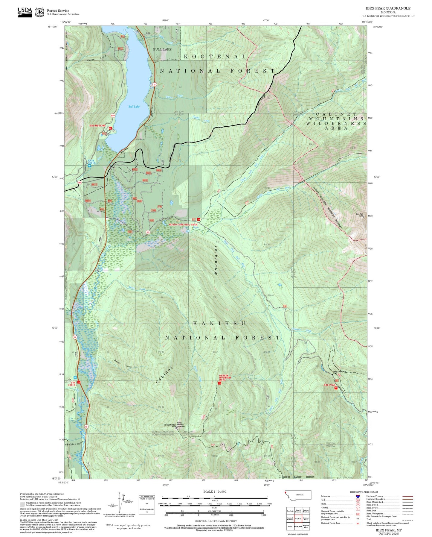 2025 Forest Service Topo Map of Ibex Peak Montana