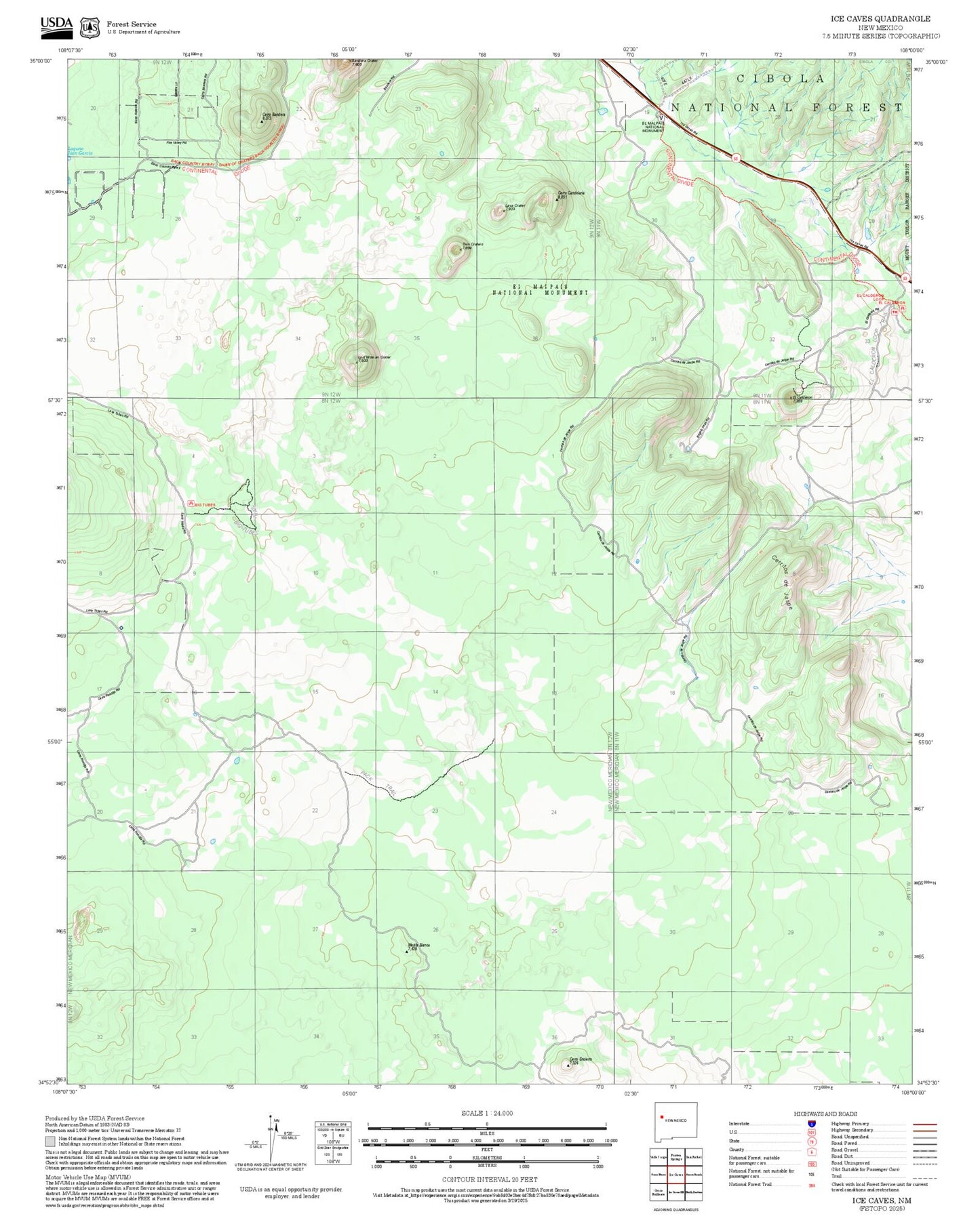 2025 Forest Service Topo Map of Ice Caves New Mexico