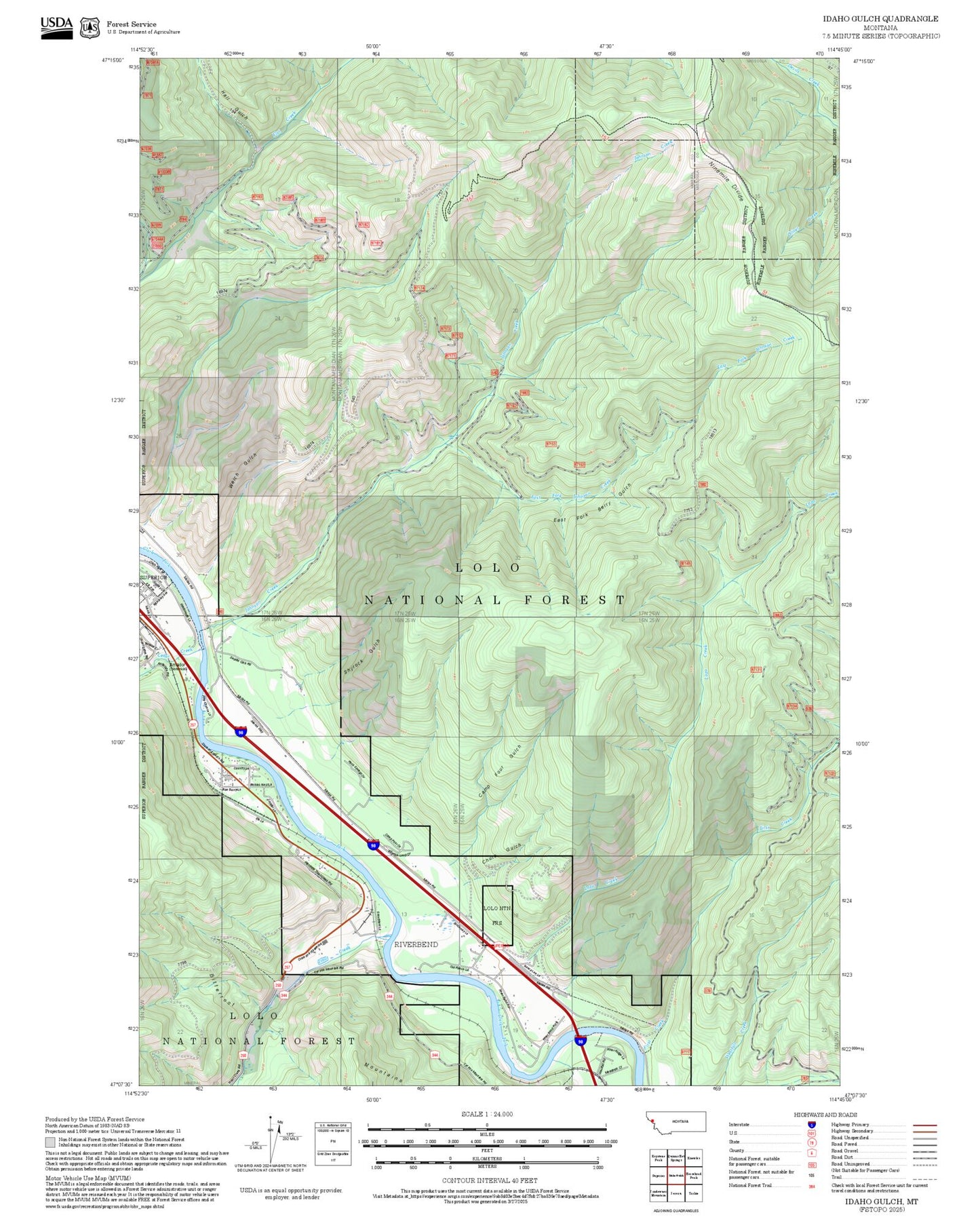 2025 Forest Service Topo Map of Idaho Gulch Montana