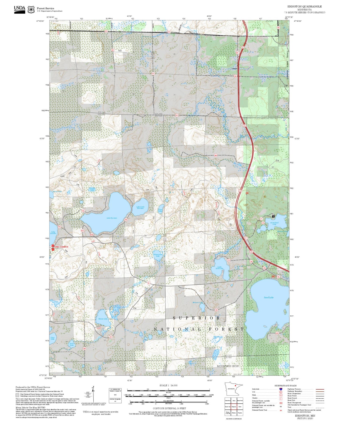 2025 Forest Service Topo Map of Idington Minnesota