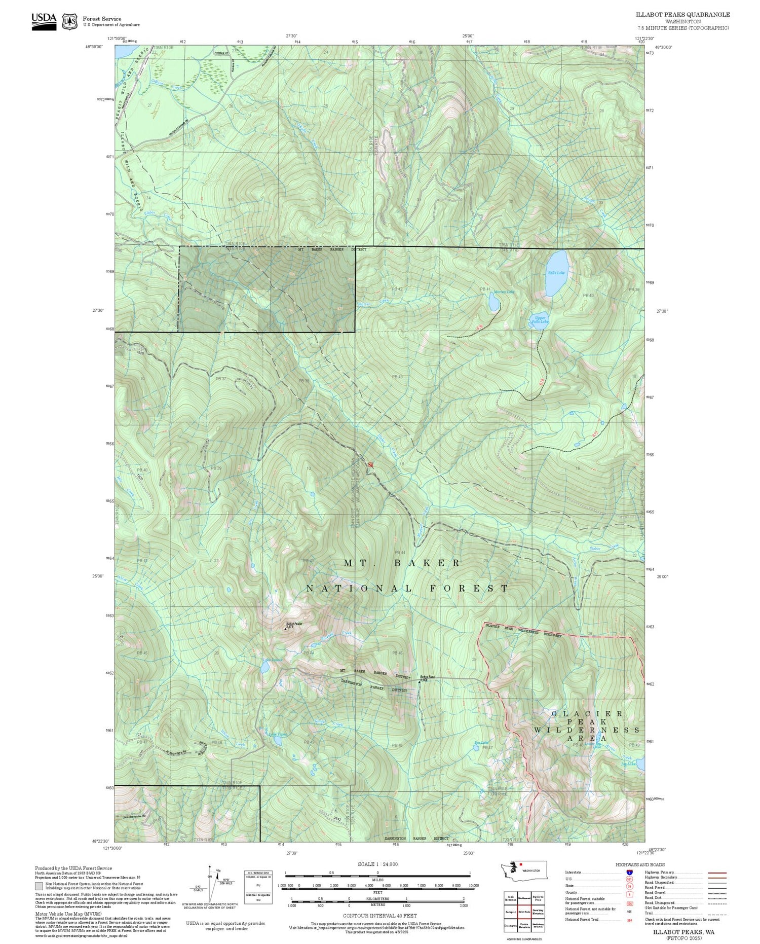 2025 Forest Service Topo Map of Illabot Peaks Washington