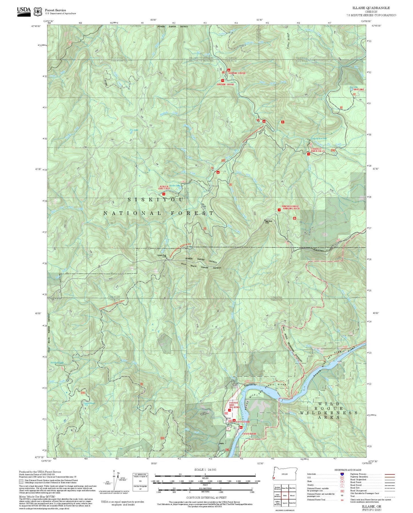 2025 Forest Service Topo Map of Illahe Oregon