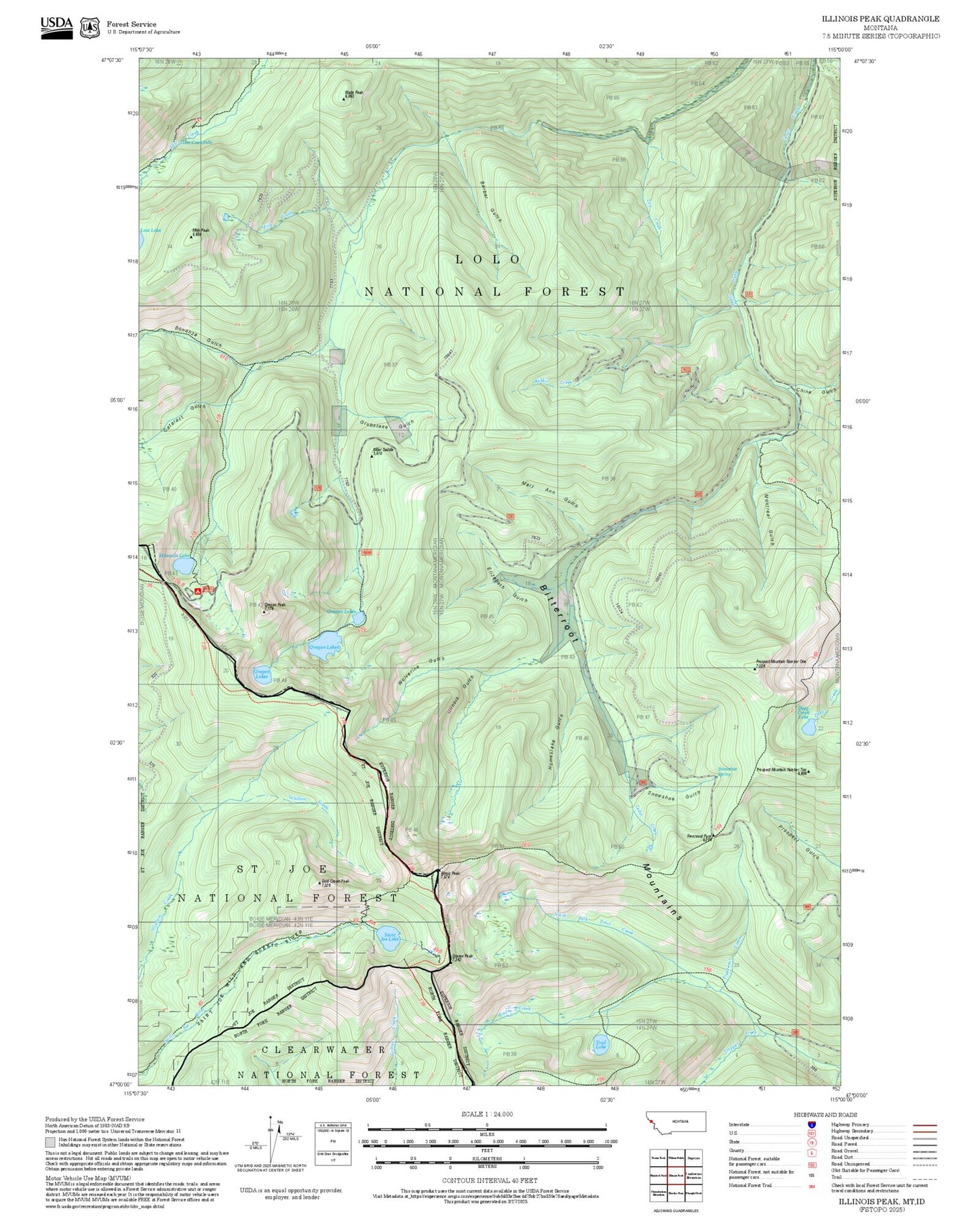 2025 Forest Service Topo Map of Illinois Peak Montana