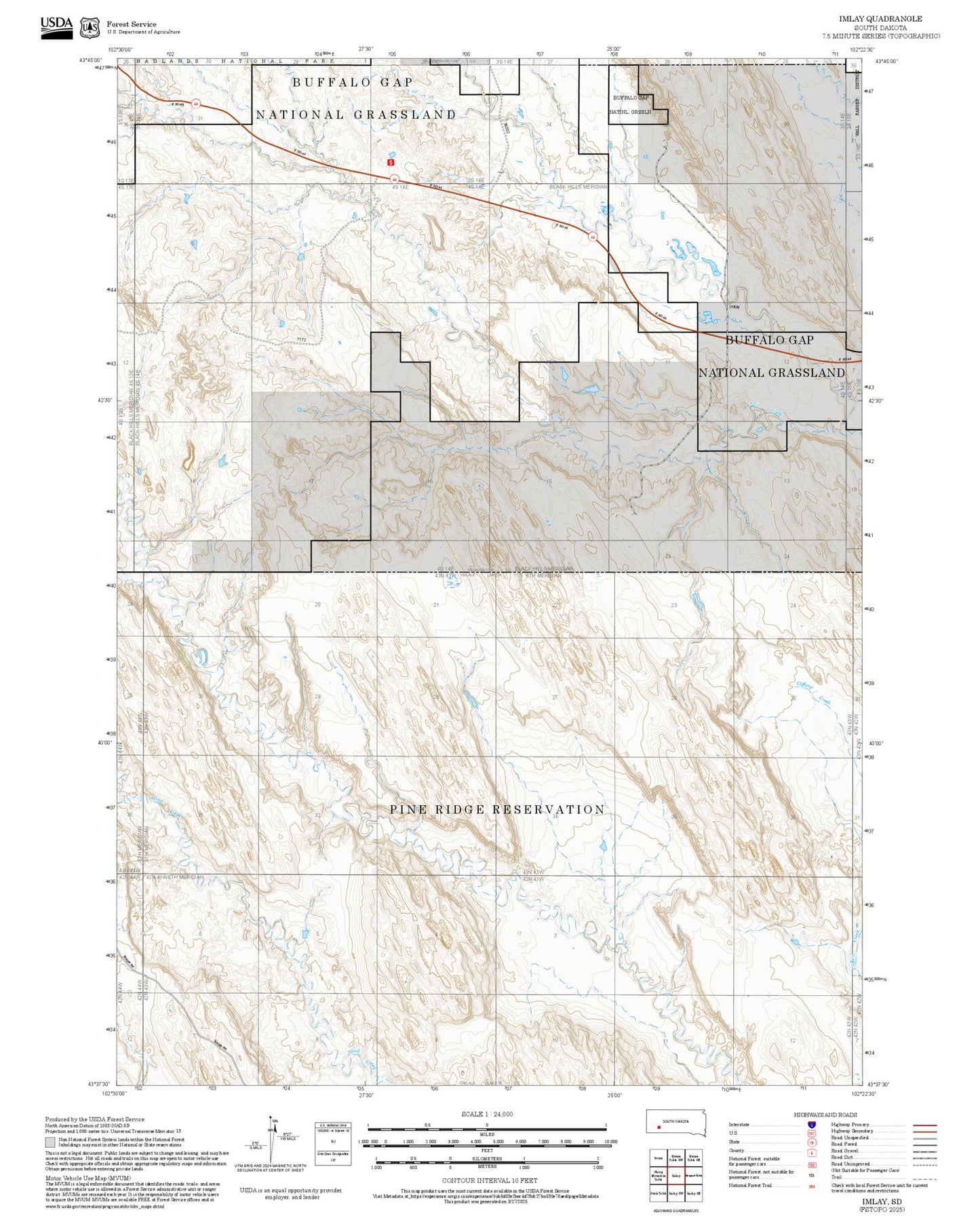 2025 Forest Service Topo Map of Imlay South Dakota