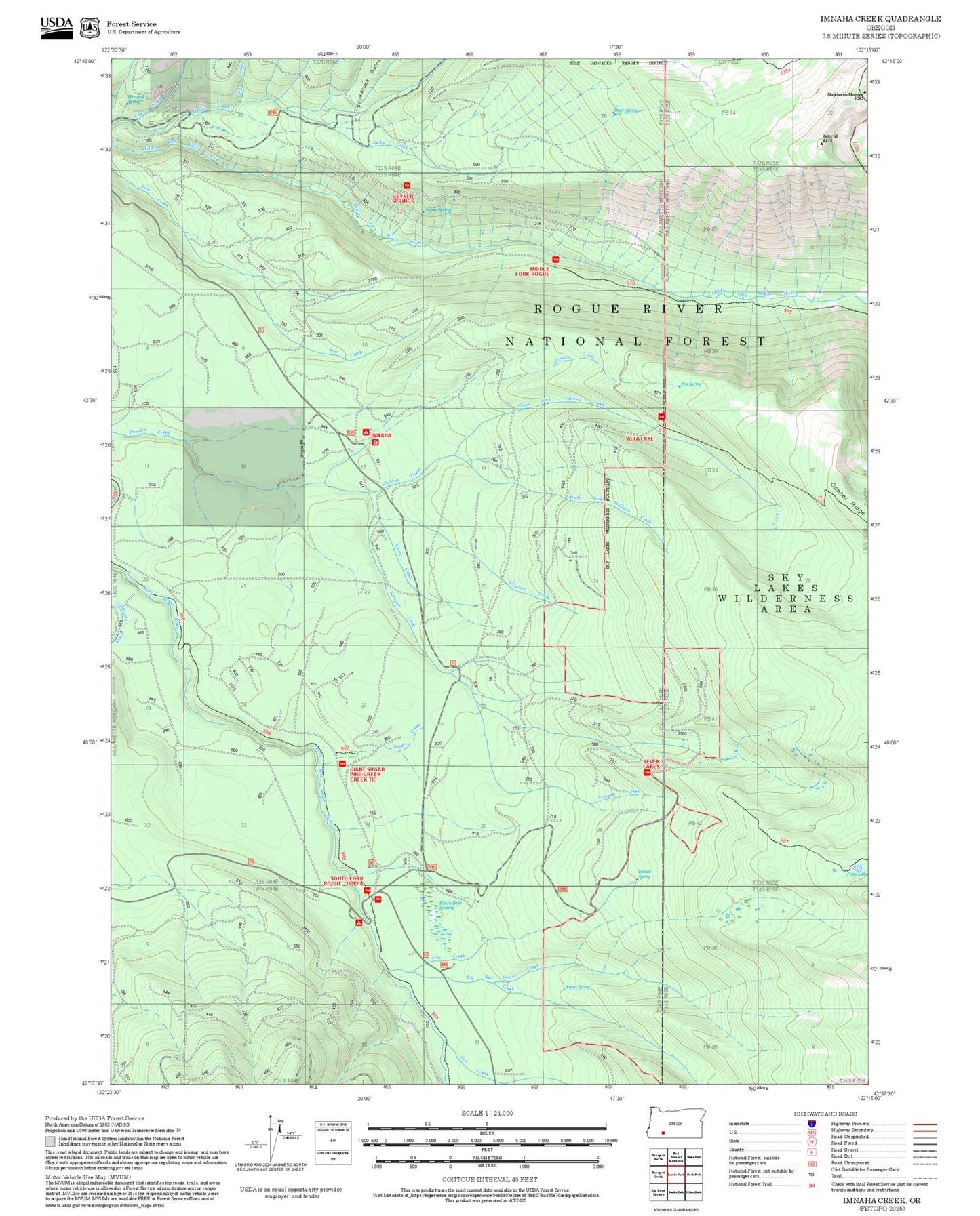 2025 Forest Service Topo Map of Imnaha Creek Oregon