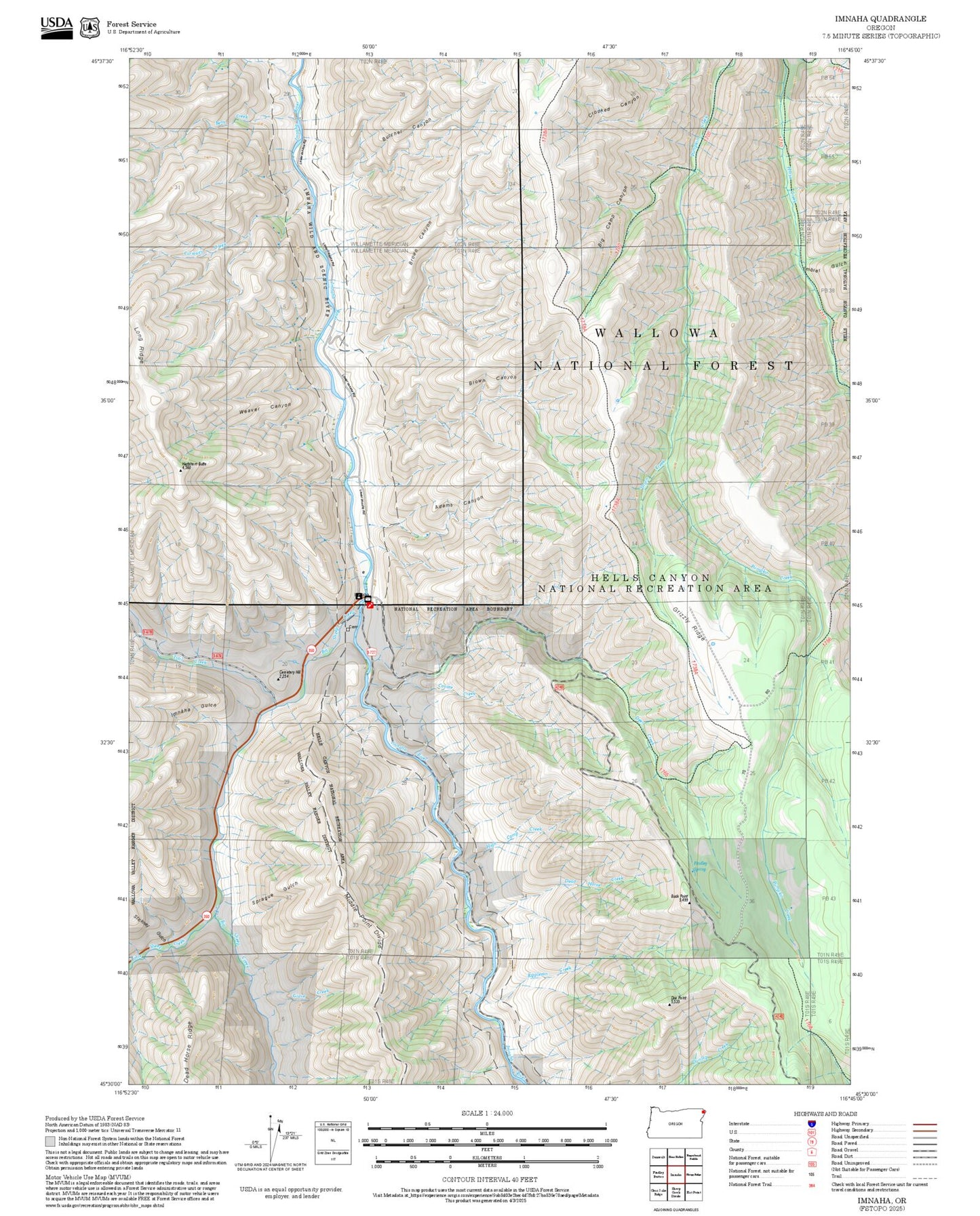 2025 Forest Service Topo Map of Imnaha Oregon