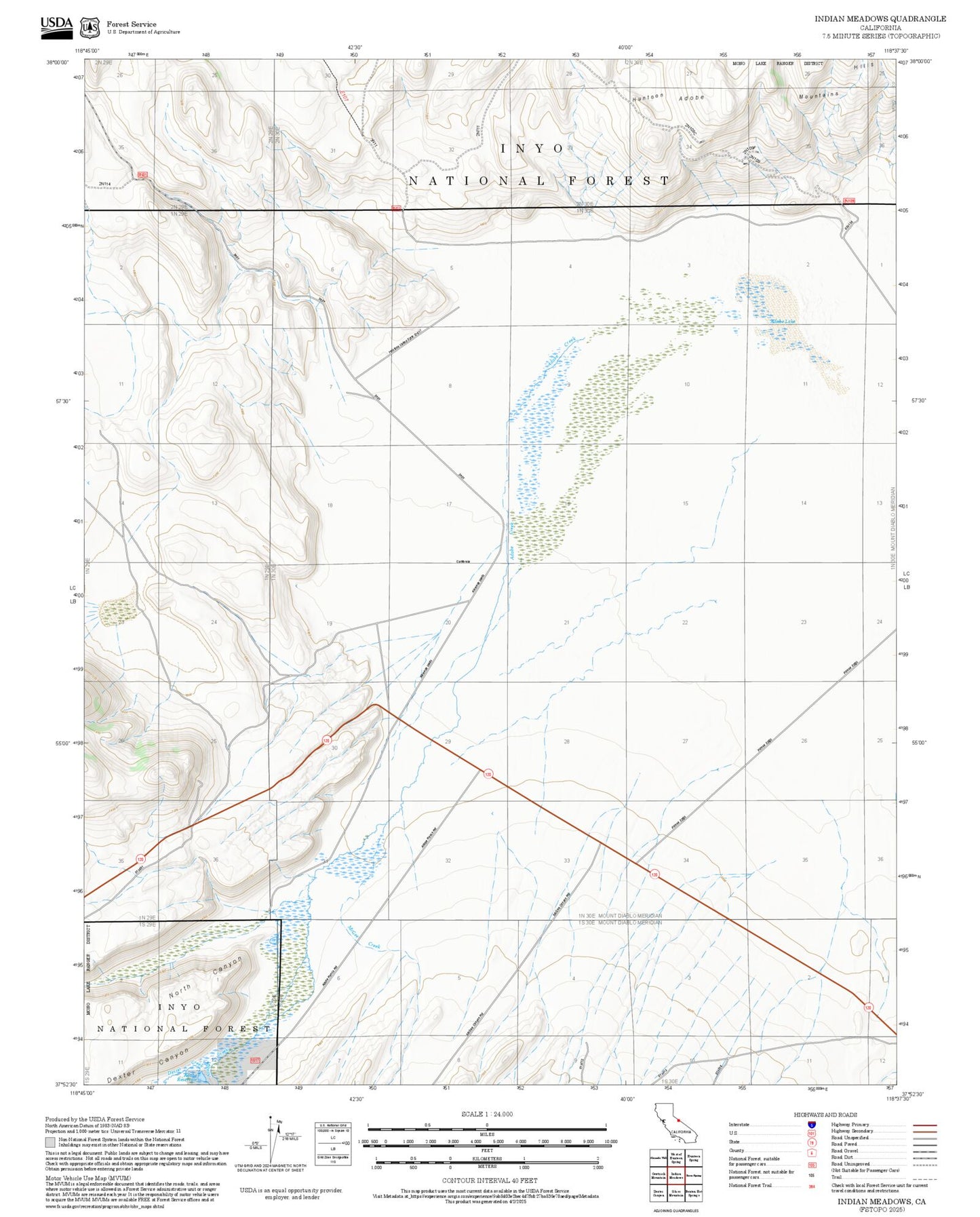 2025 Forest Service Topo Map of Indian Meadows California