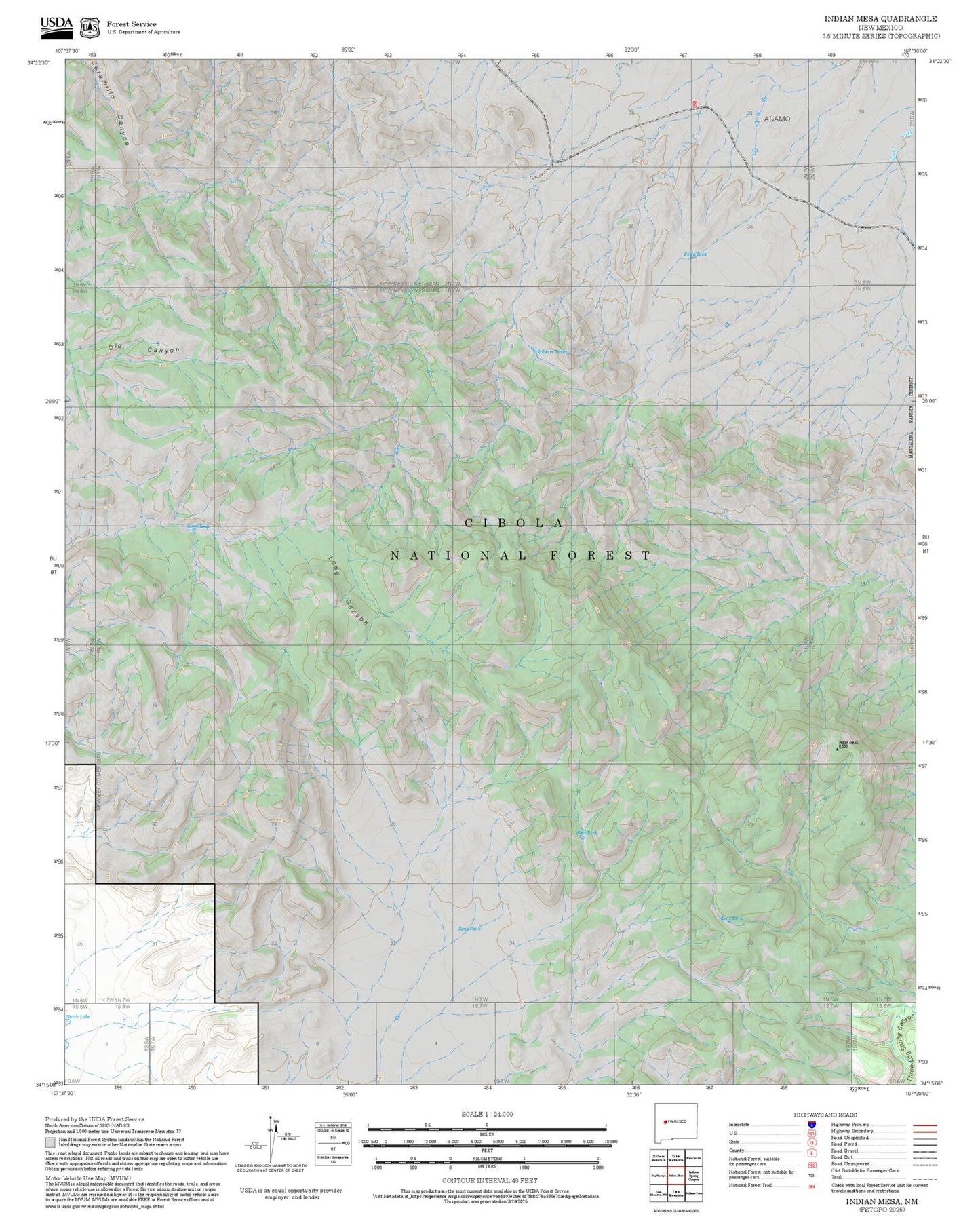 2025 Forest Service Topo Map of Indian Mesa New Mexico