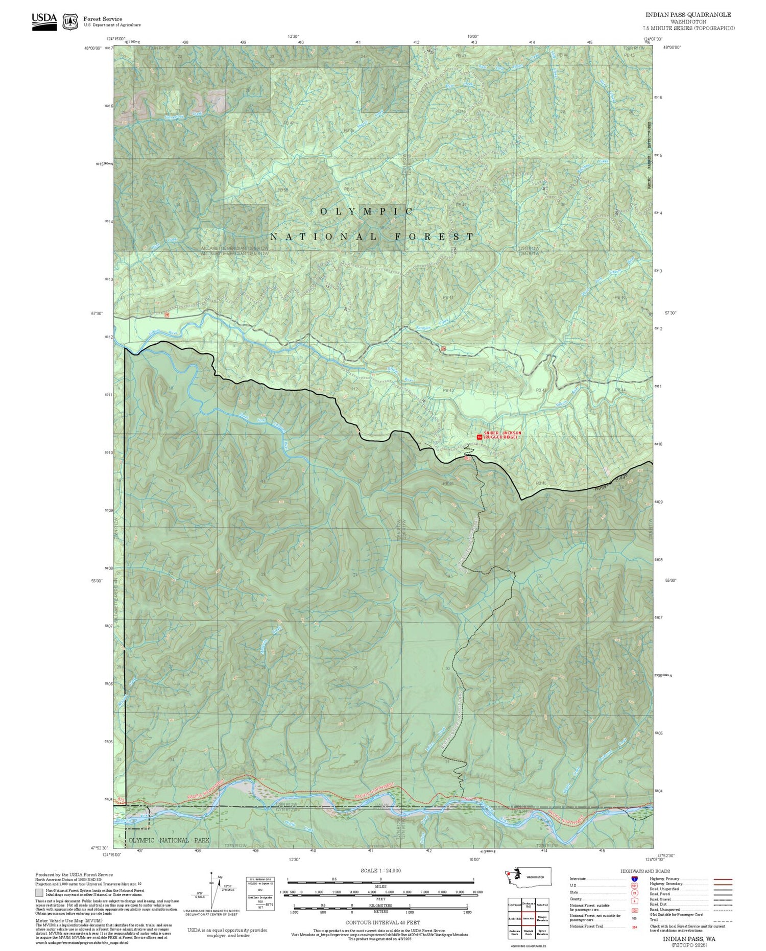 2025 Forest Service Topo Map of Indian Pass Washington