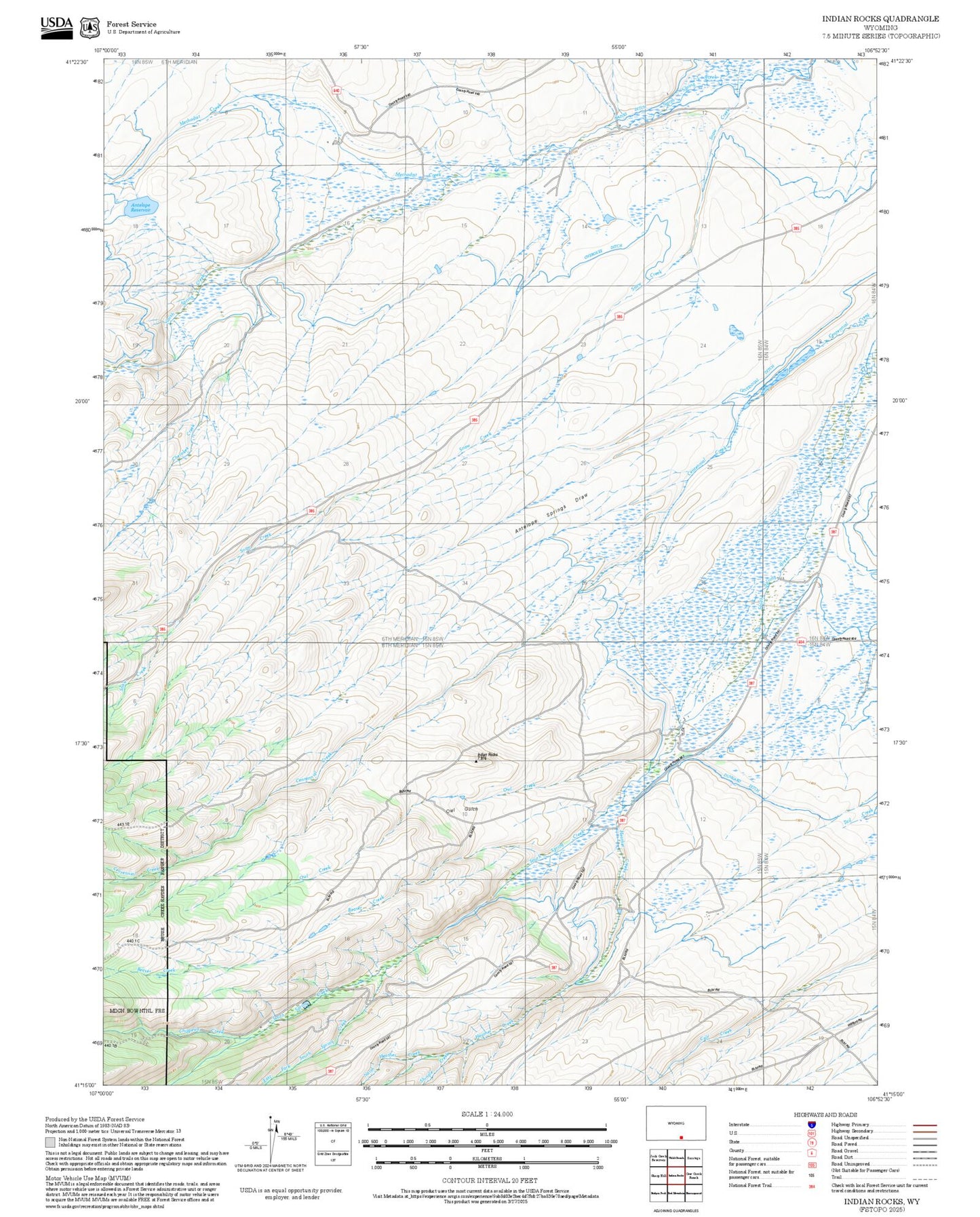 2025 Forest Service Topo Map of Indian Rocks Wyoming