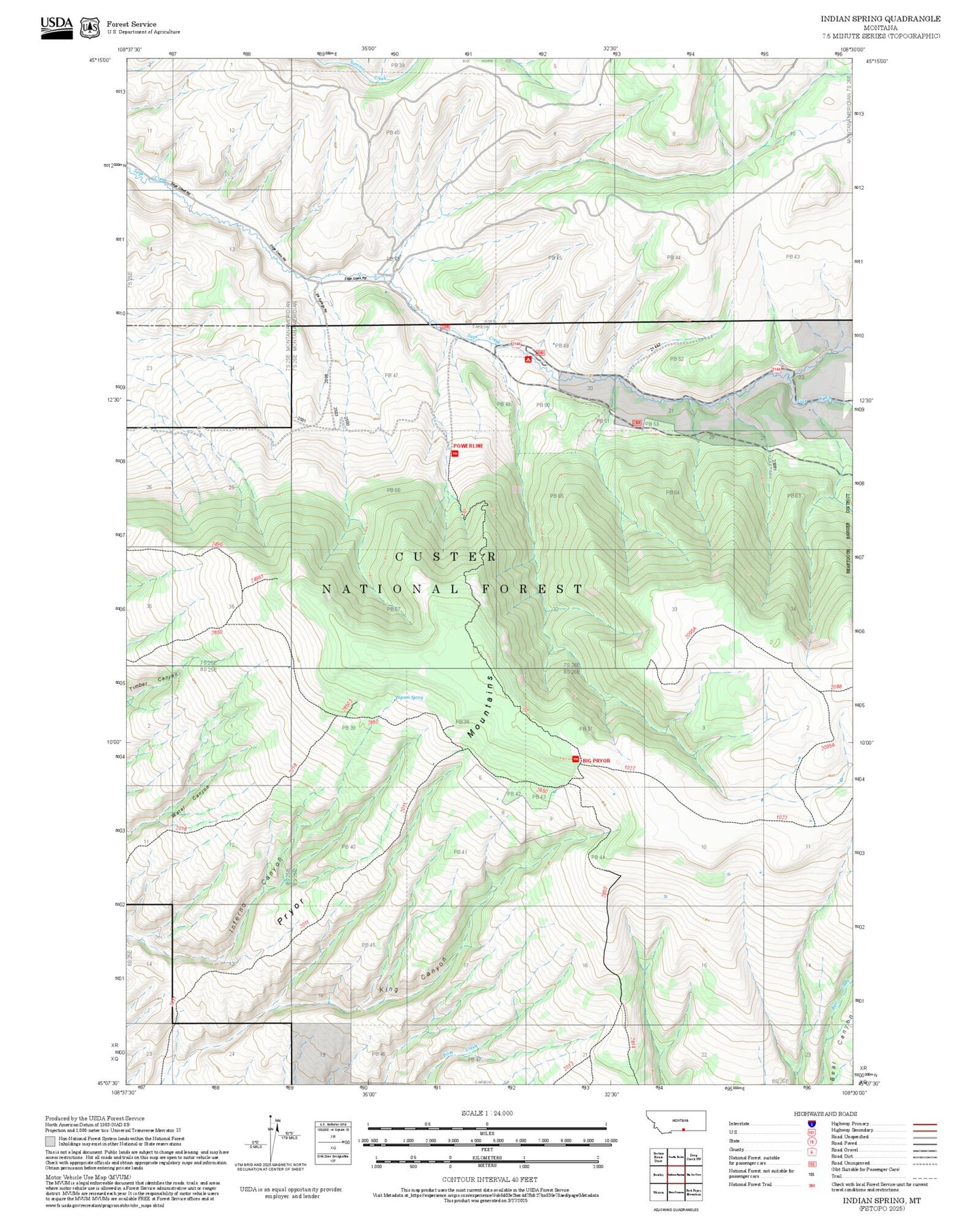 2025 Forest Service Topo Map of Indian Spring Montana