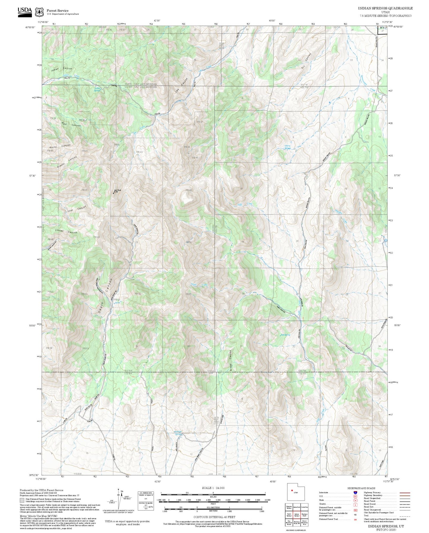 2025 Forest Service Topo Map of Indian Springs Utah