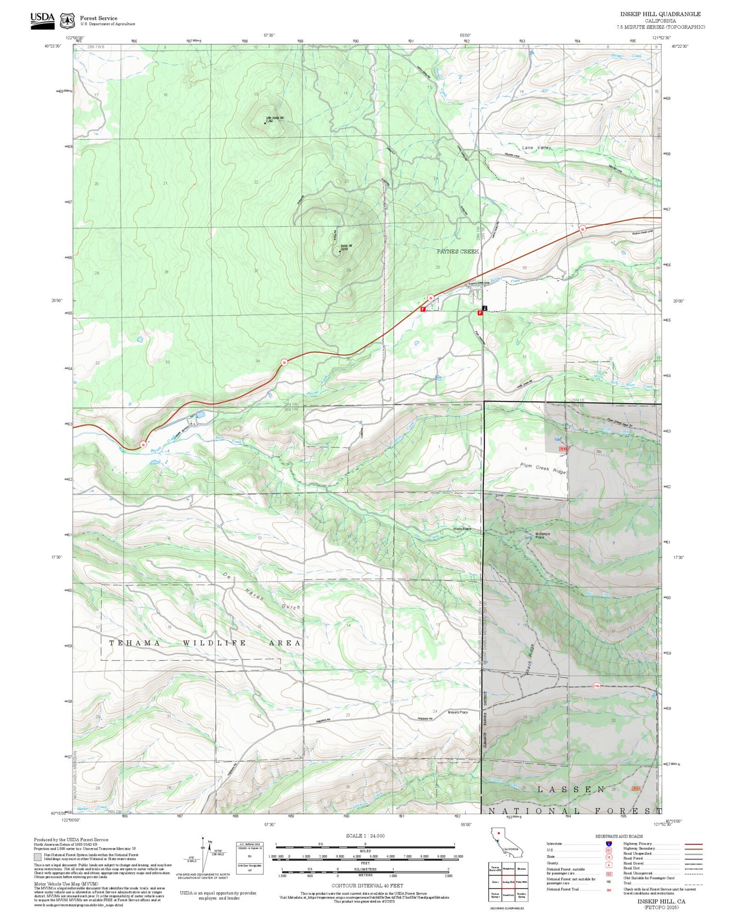 2025 Forest Service Topo Map of Inskip Hill California