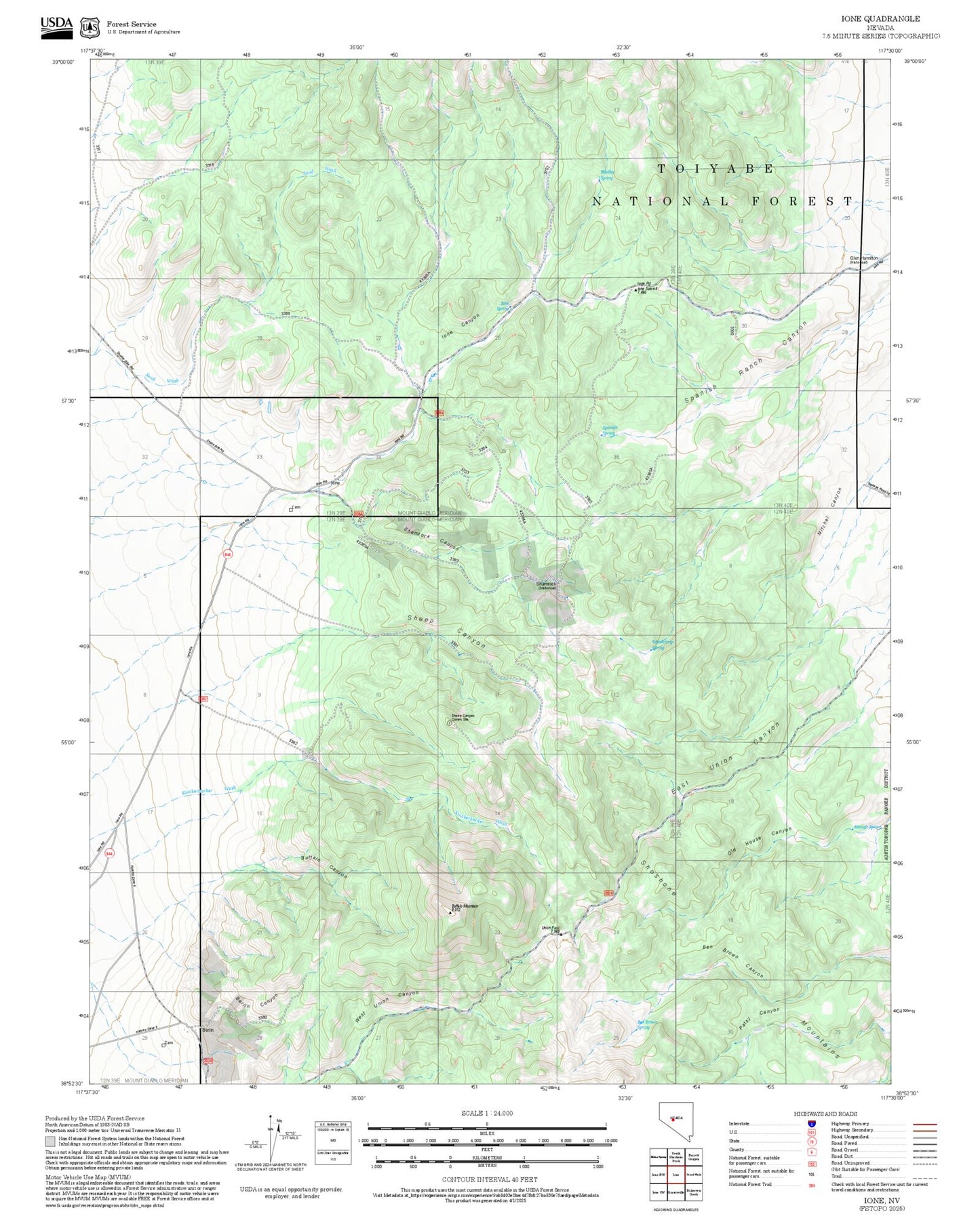 2025 Forest Service Topo Map of Ione Nevada