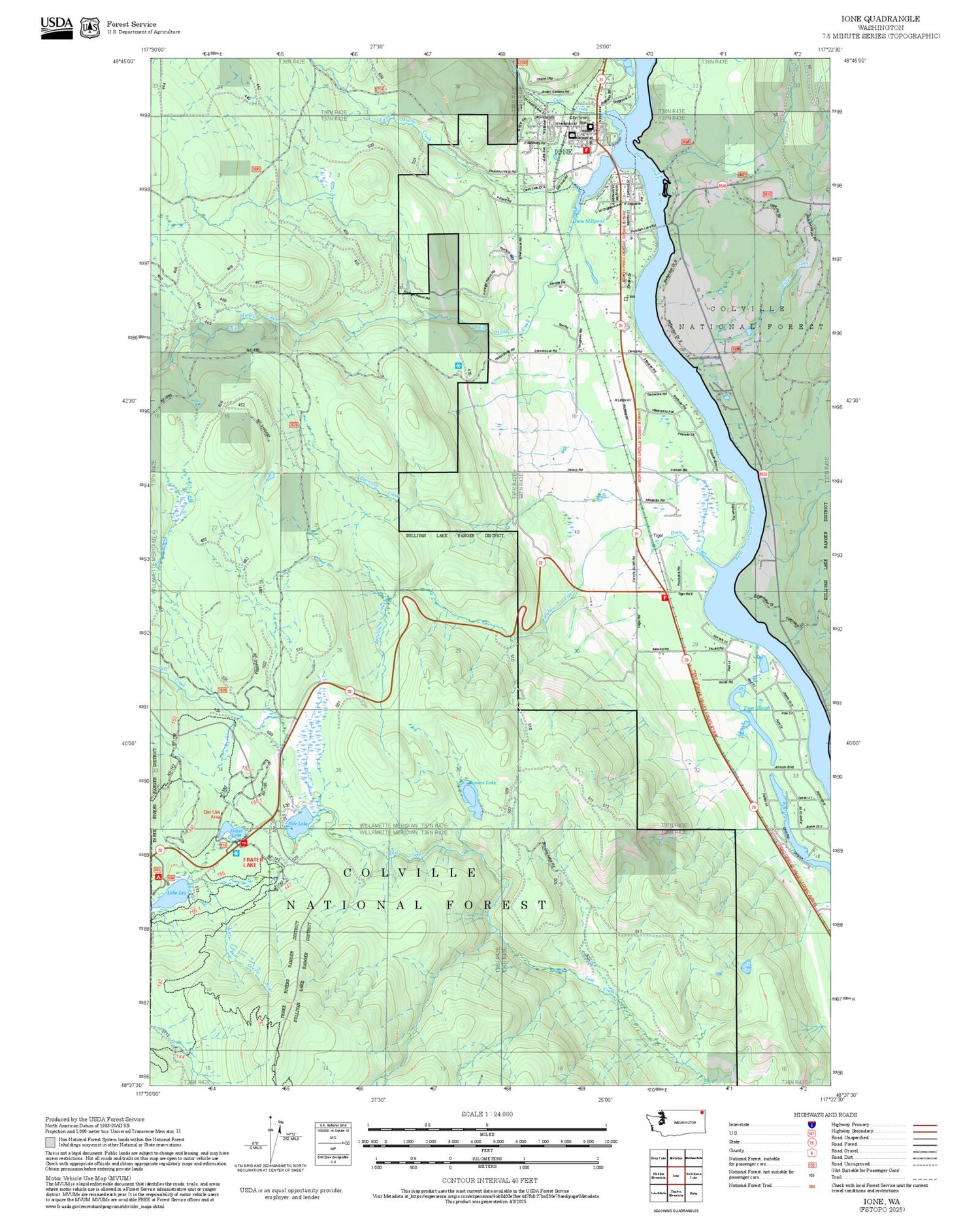 2025 Forest Service Topo Map of Ione Washington