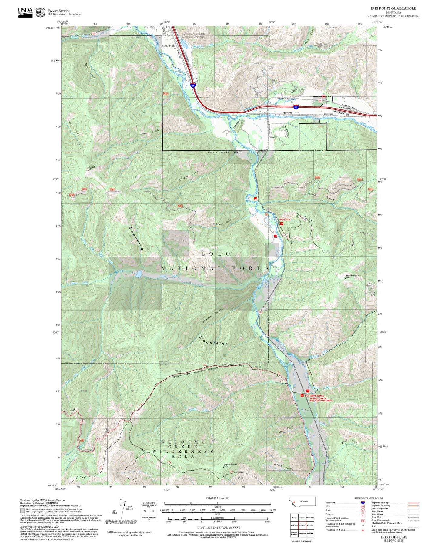 2025 Forest Service Topo Map of Iris Point Montana