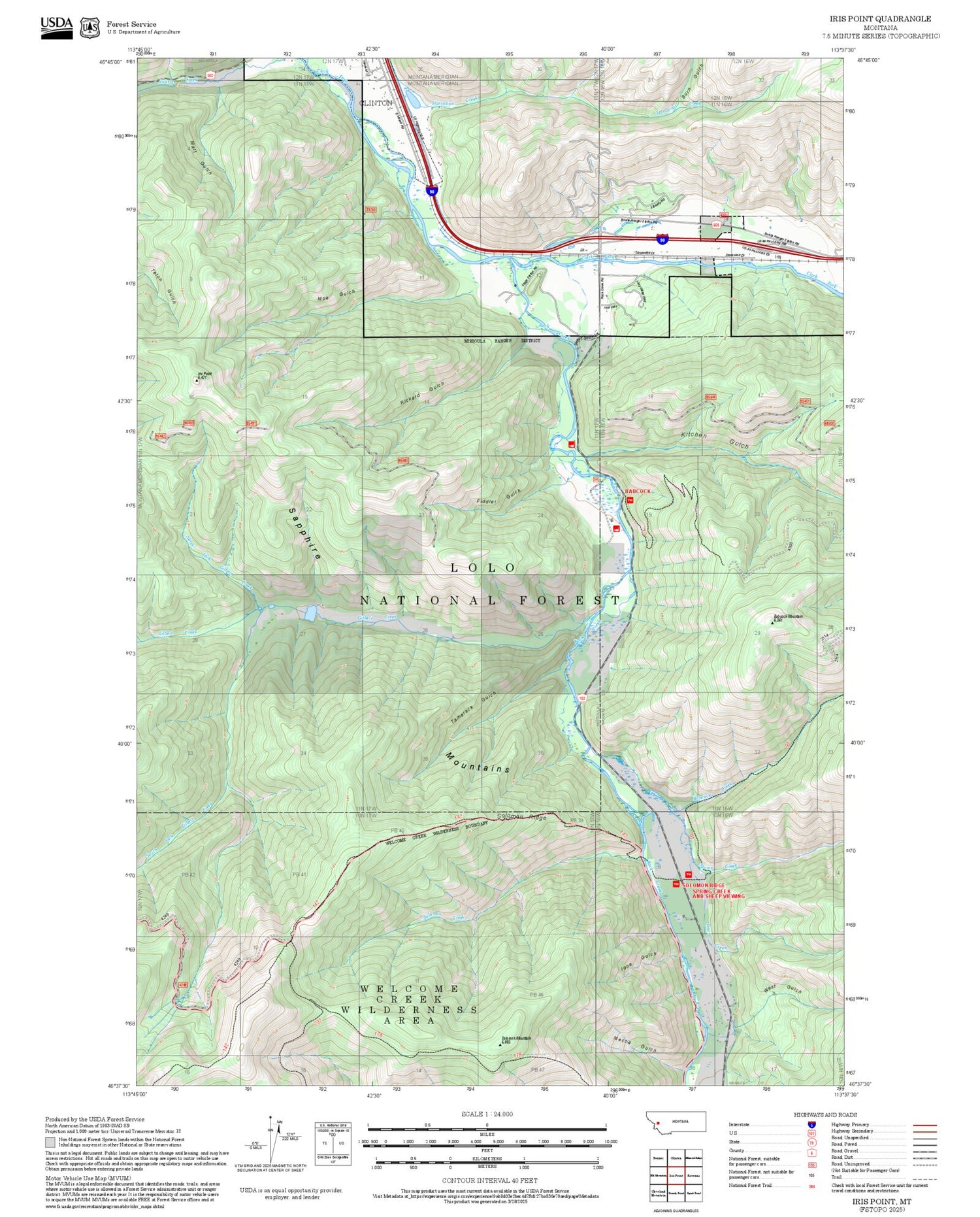 2025 Forest Service Topo Map of Iris Point Montana