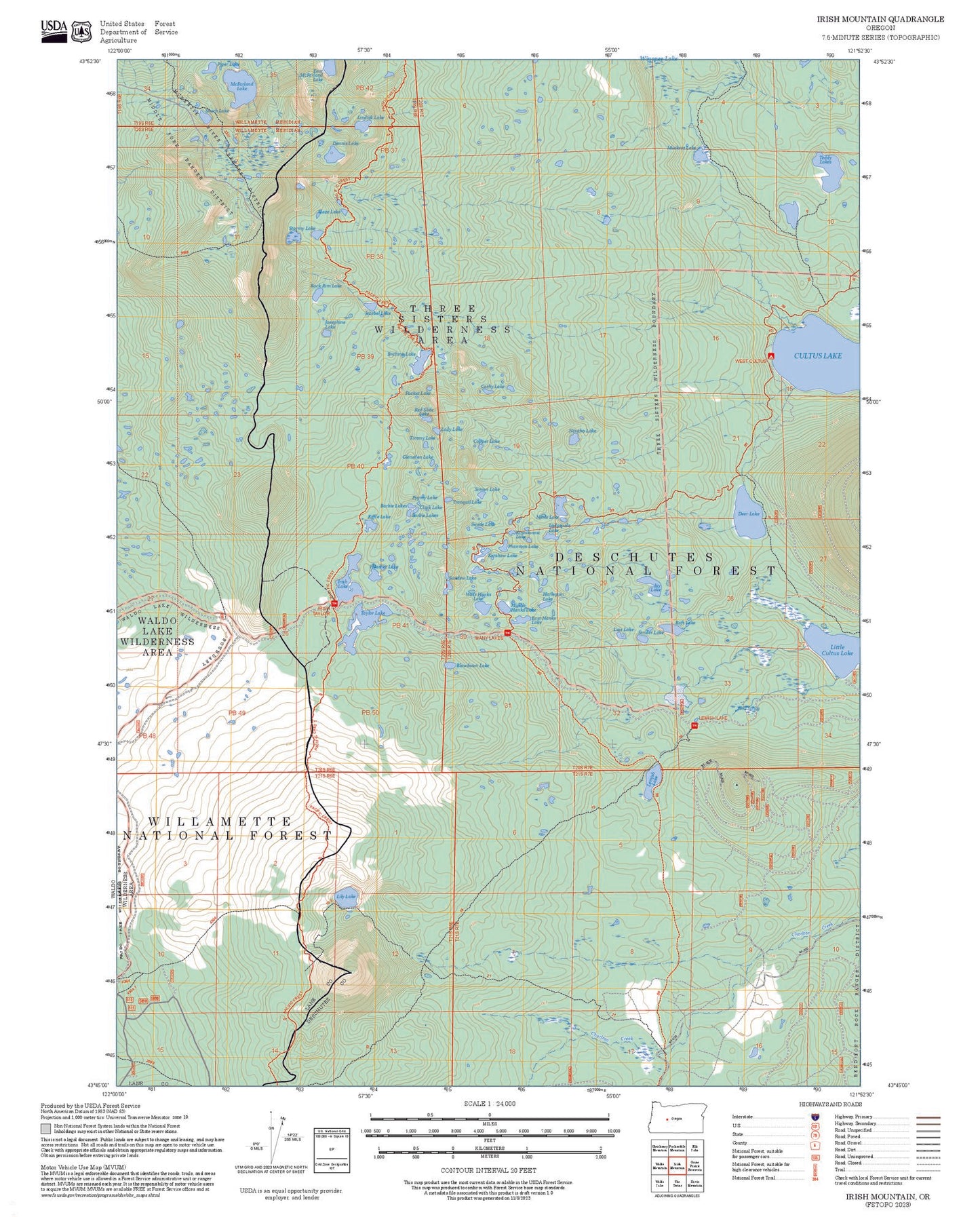 2025 Forest Service Topo Map of Irish Mountain Oregon