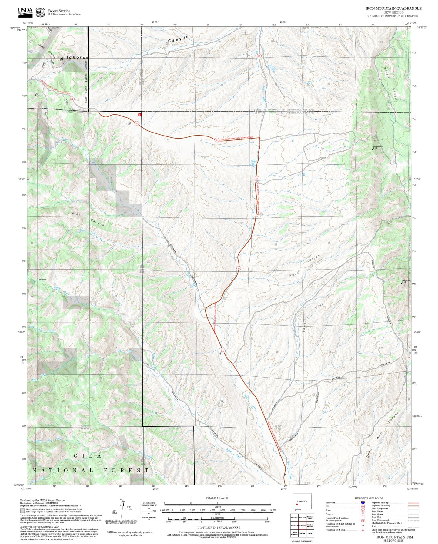 2025 Forest Service Topo Map of Iron Mountain New Mexico