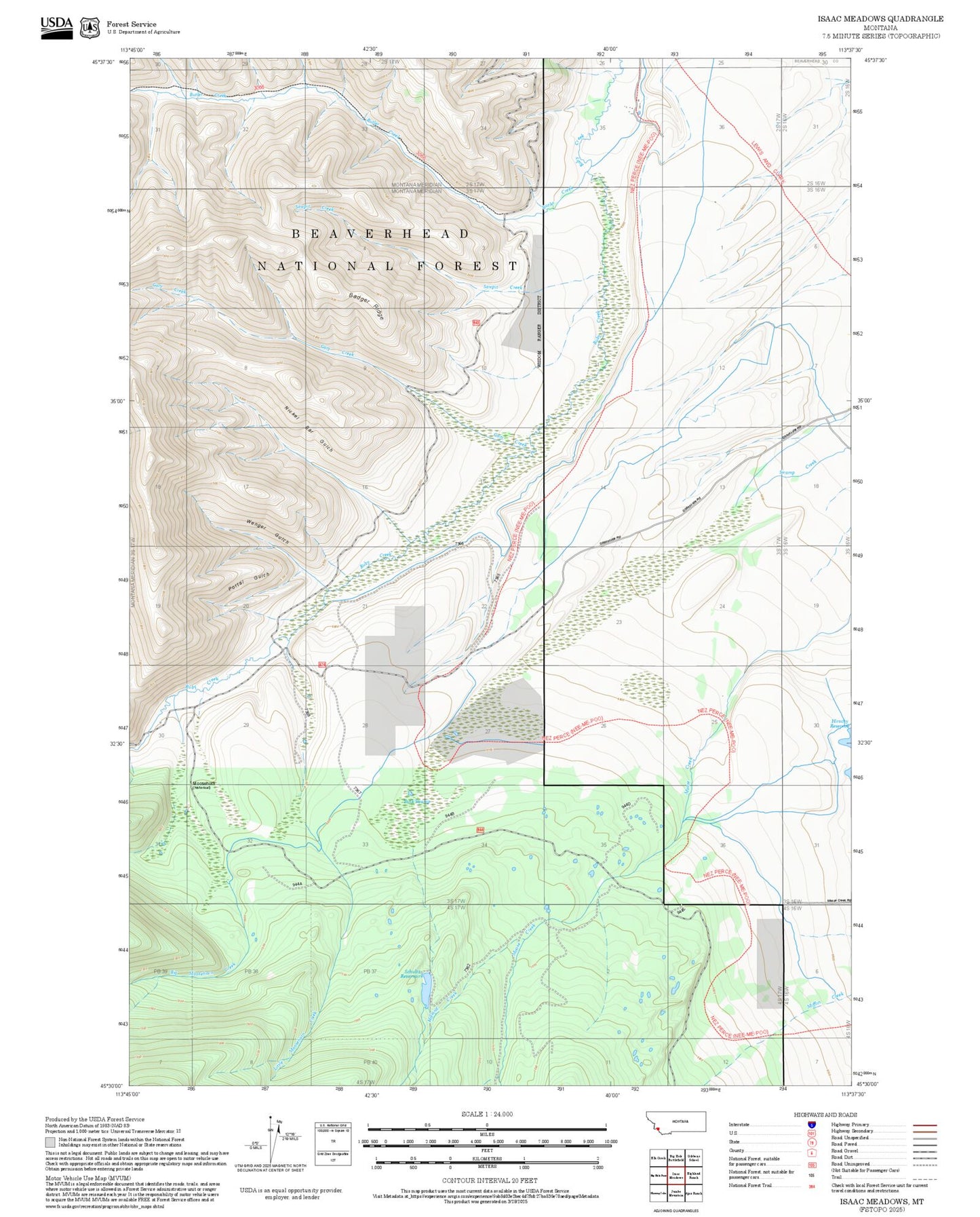 2025 Forest Service Topo Map of Isaac Meadows Montana