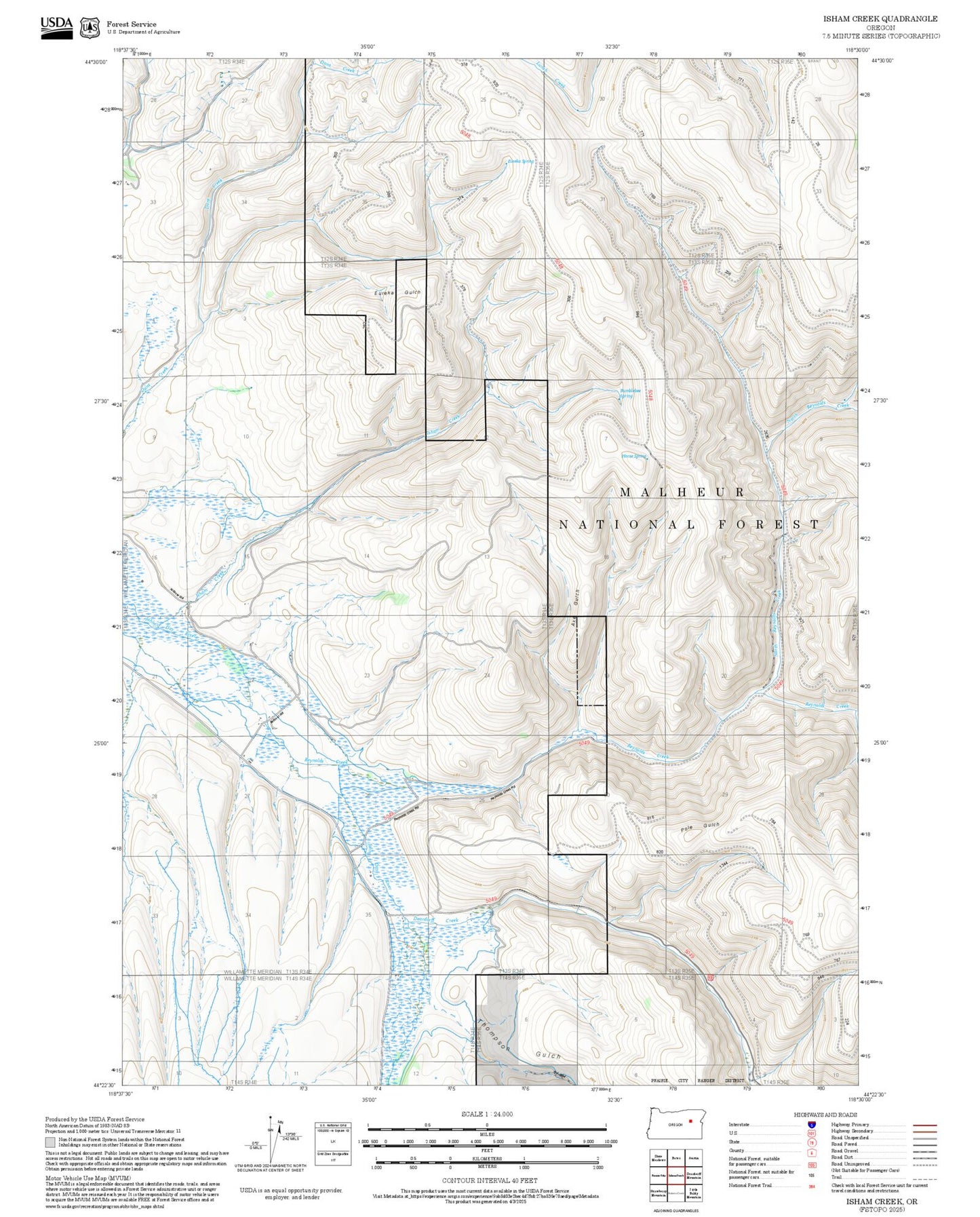 2025 Forest Service Topo Map of Isham Creek Oregon