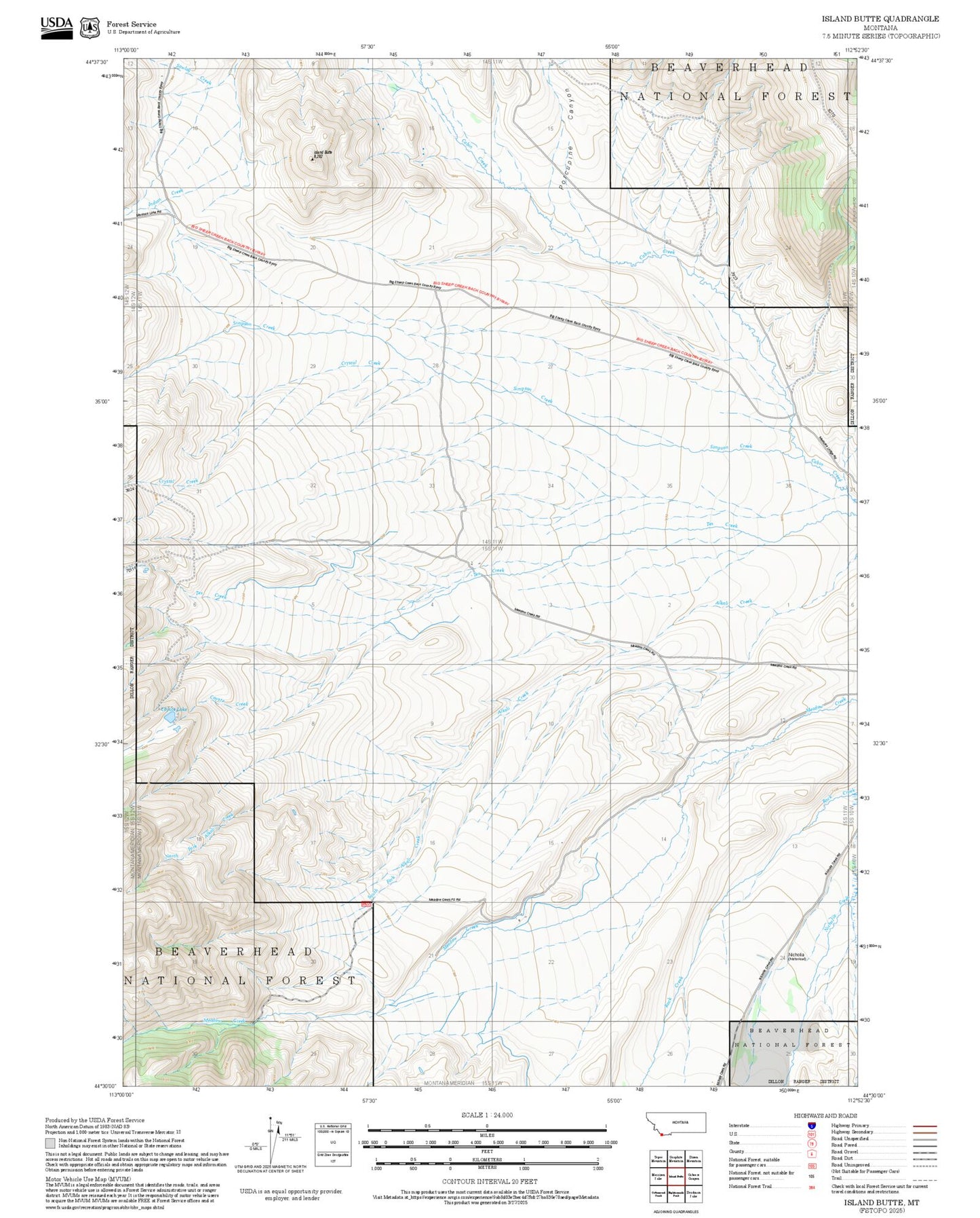 2025 Forest Service Topo Map of Island Butte Montana