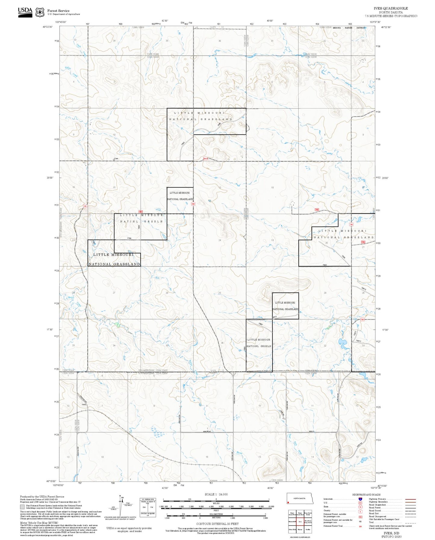 2025 Forest Service Topo Map of Ives North Dakota