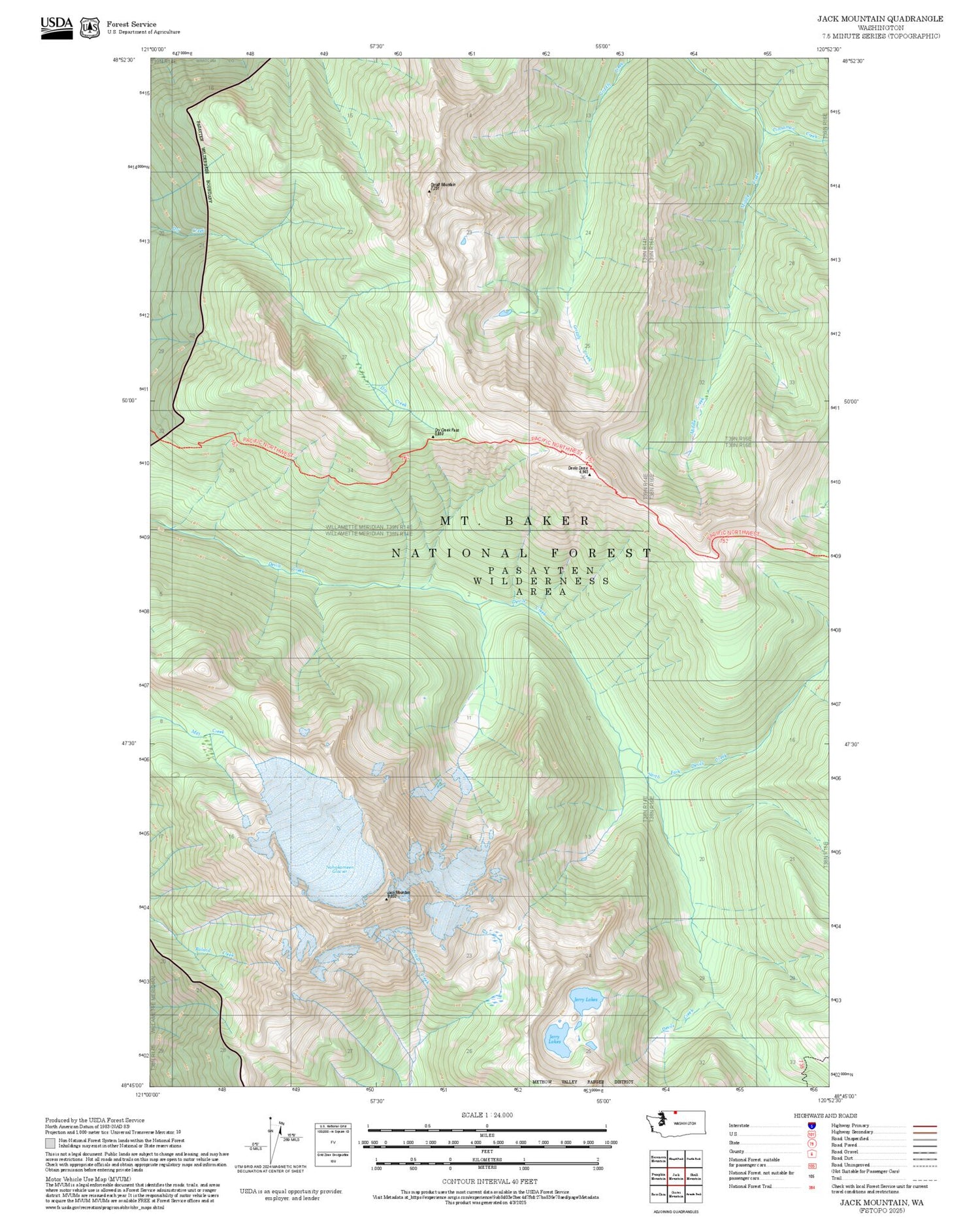 2025 Forest Service Topo Map of Jack Mountain Washington