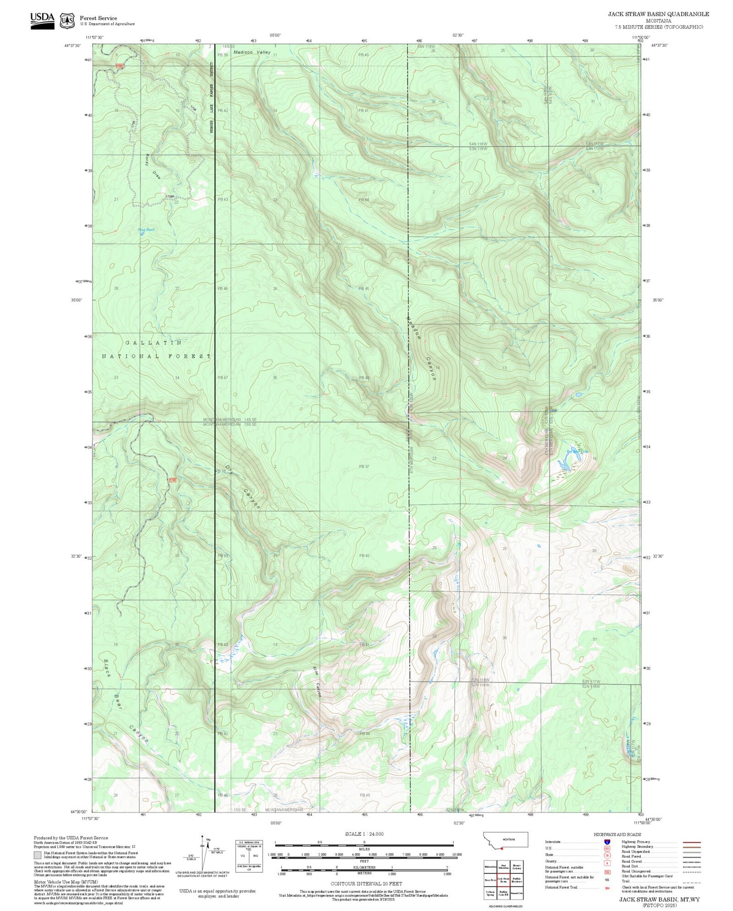 2025 Forest Service Topo Map of Jack Straw Basin Montana