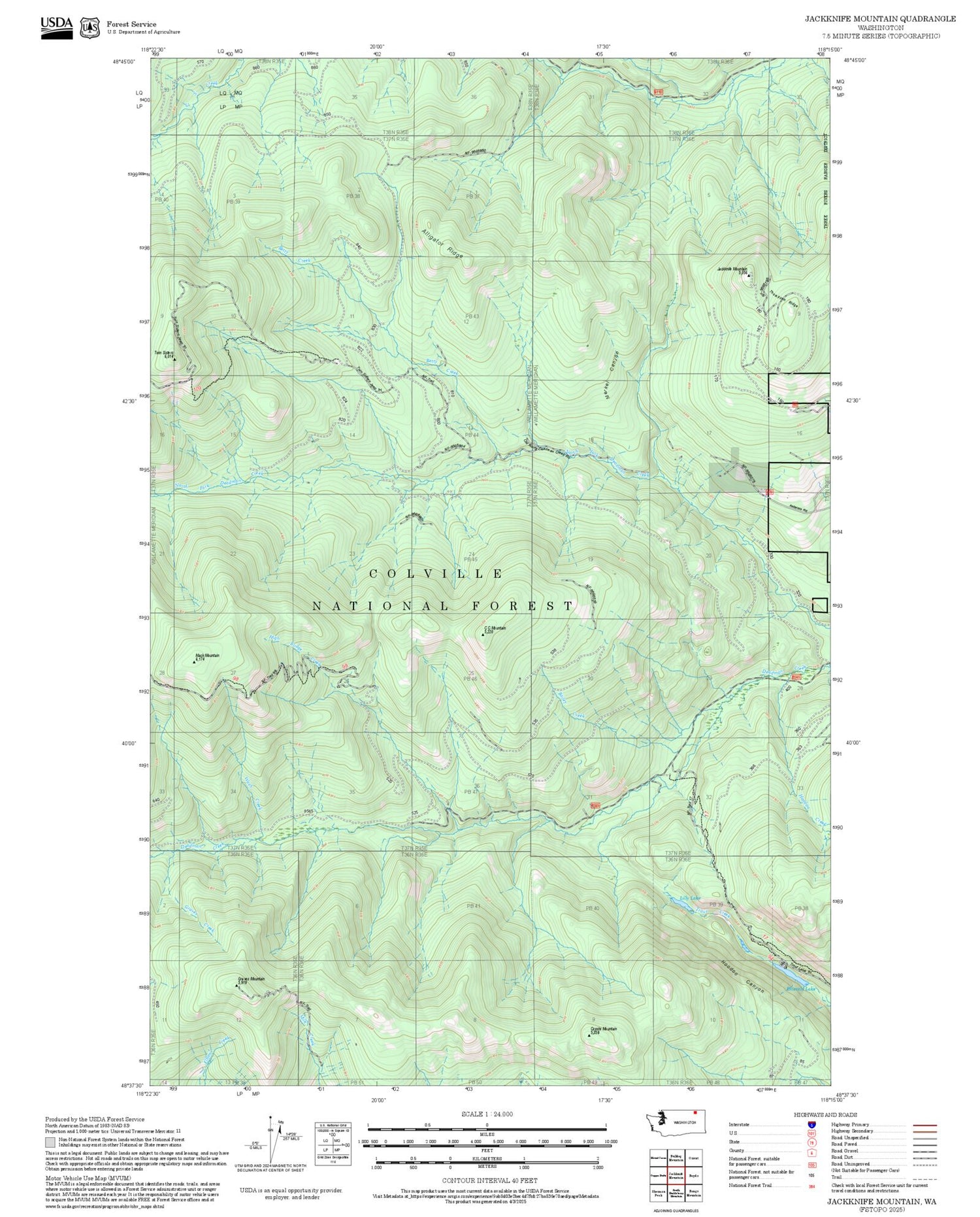 2025 Forest Service Topo Map of Jackknife Mountain Washington
