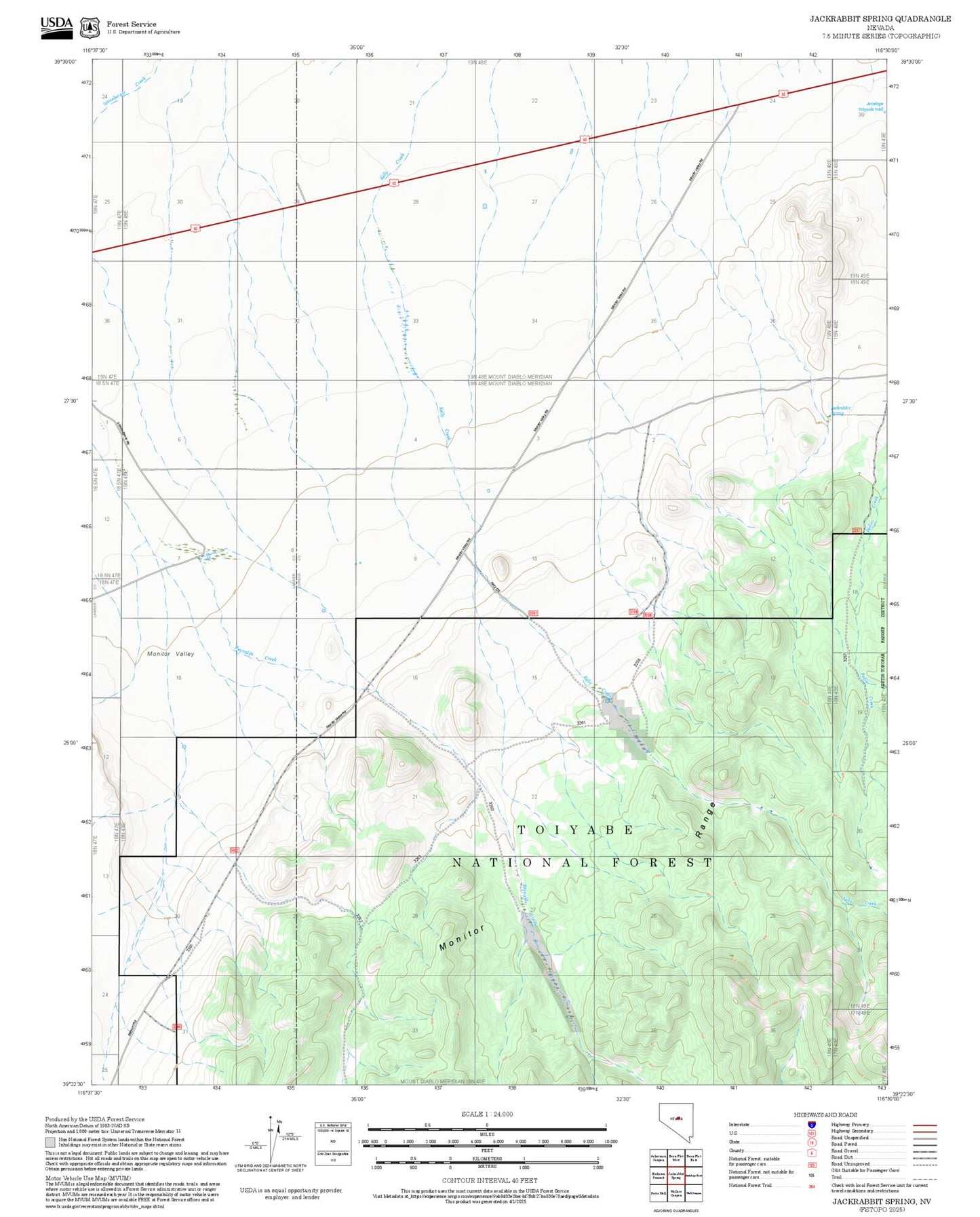2025 Forest Service Topo Map of Jackrabbit Spring Nevada