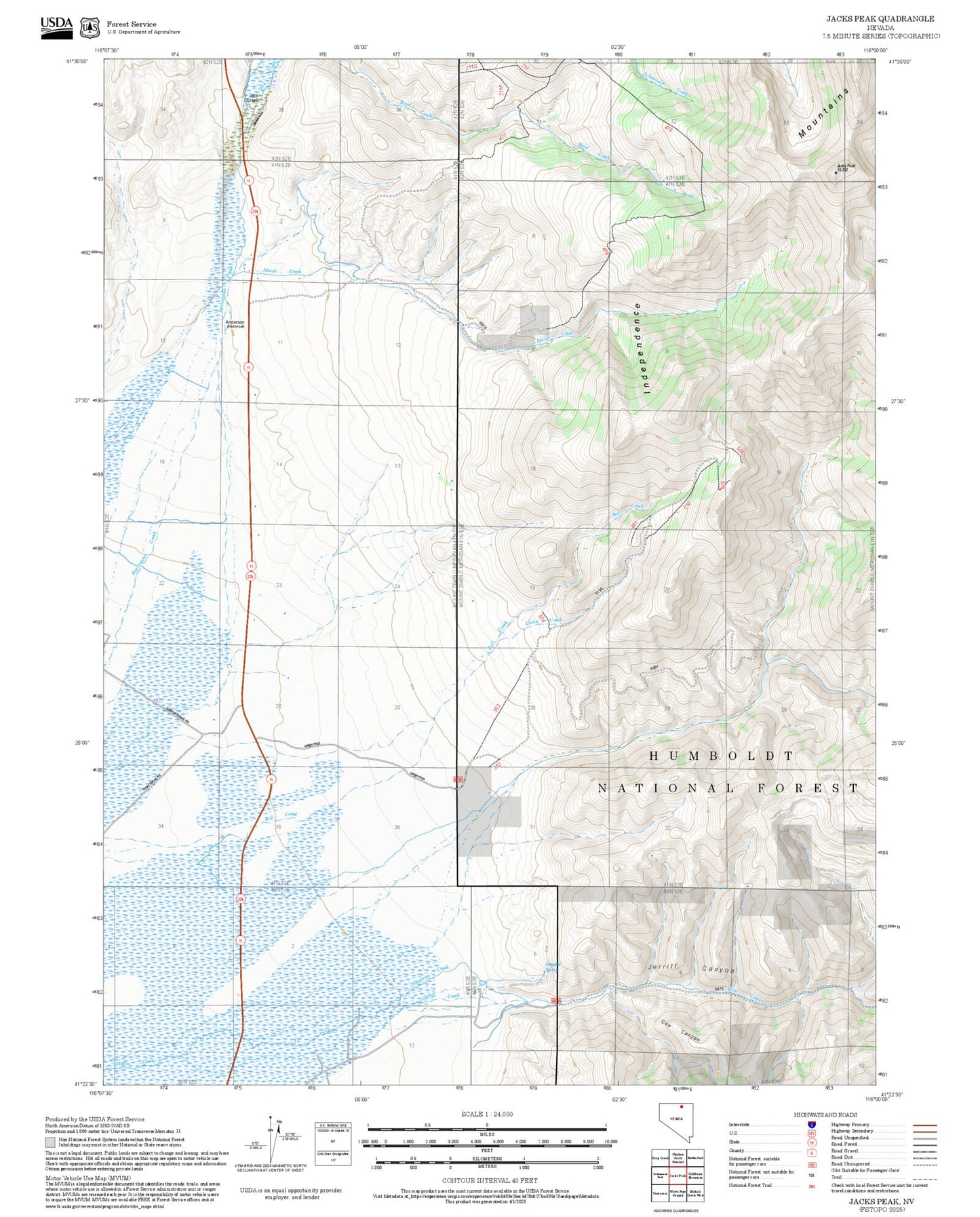 2025 Forest Service Topo Map of Jacks Peak Nevada