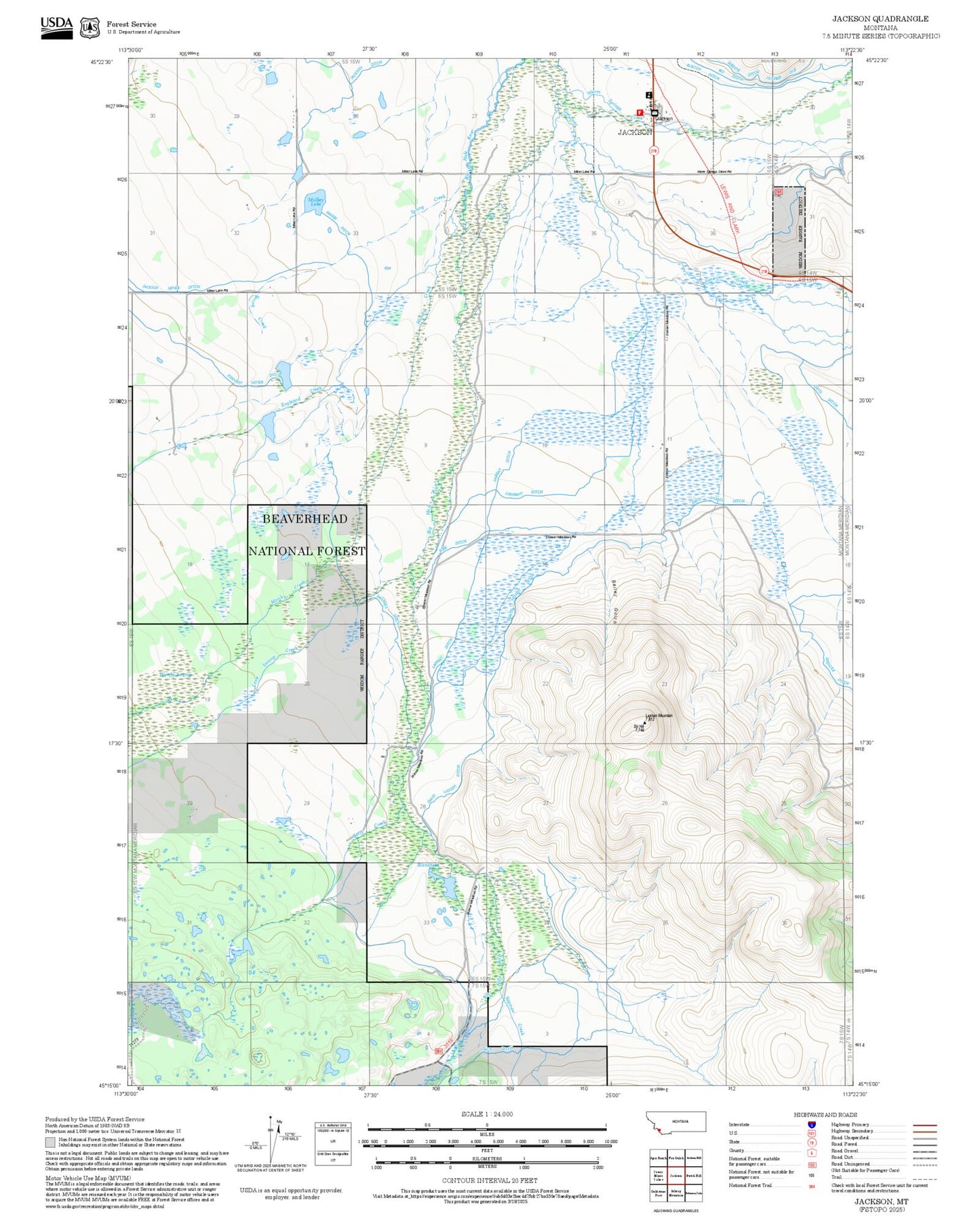 2025 Forest Service Topo Map of Jackson Montana