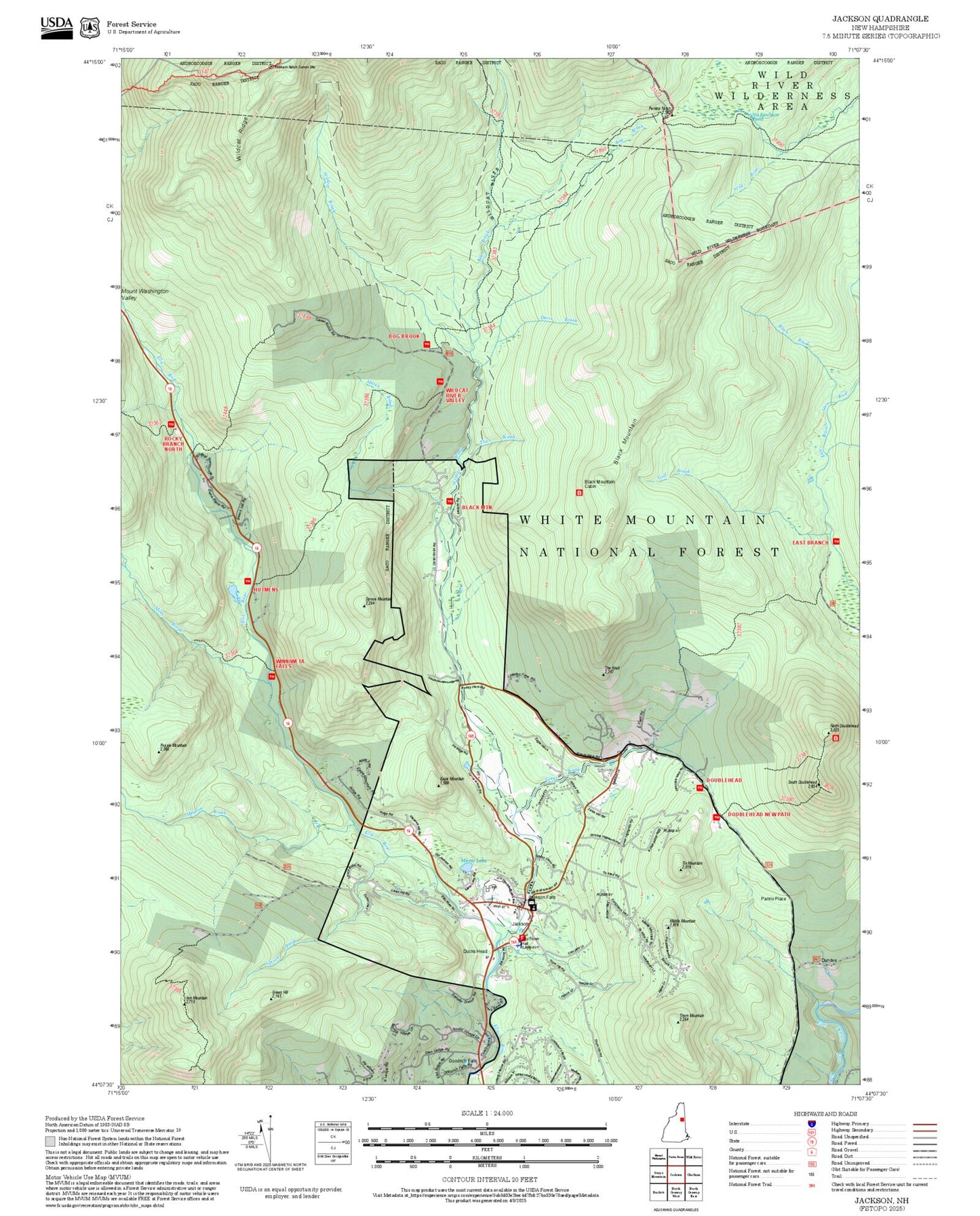 2025 Forest Service Topo Map of Jackson New Hampshire