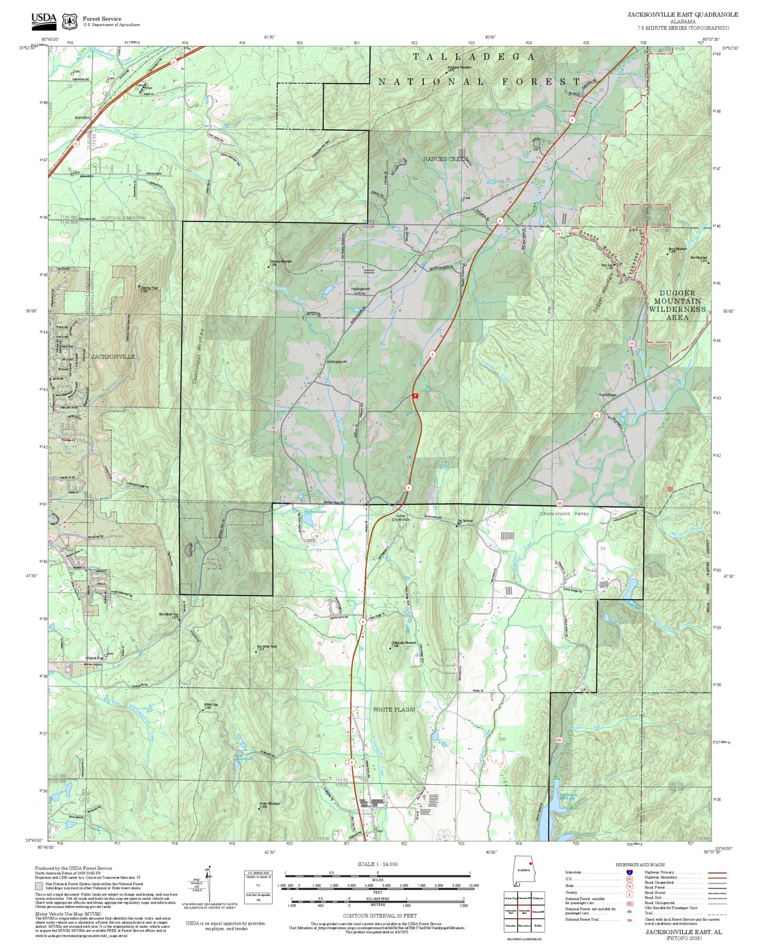 2025 Forest Service Topo Map of Jacksonville East Alabama