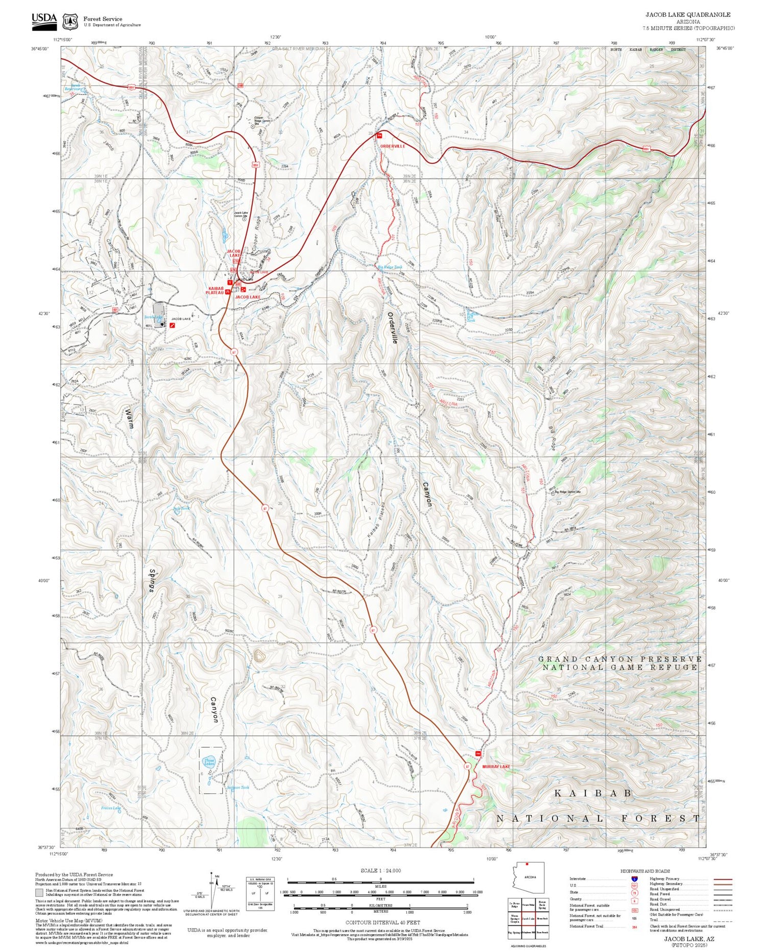 2025 Forest Service Topo Map of Jacob Lake Arizona