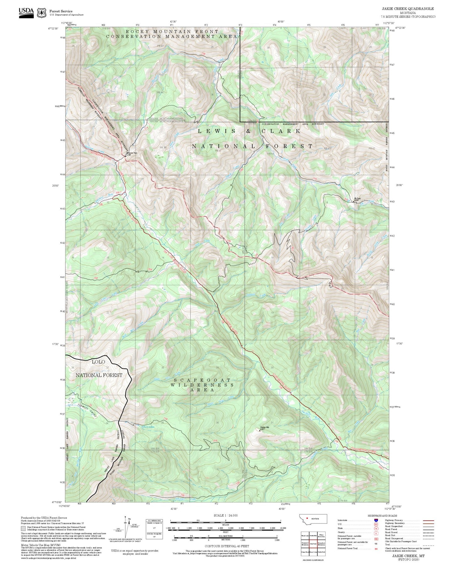 2025 Forest Service Topo Map of Jakie Creek Montana
