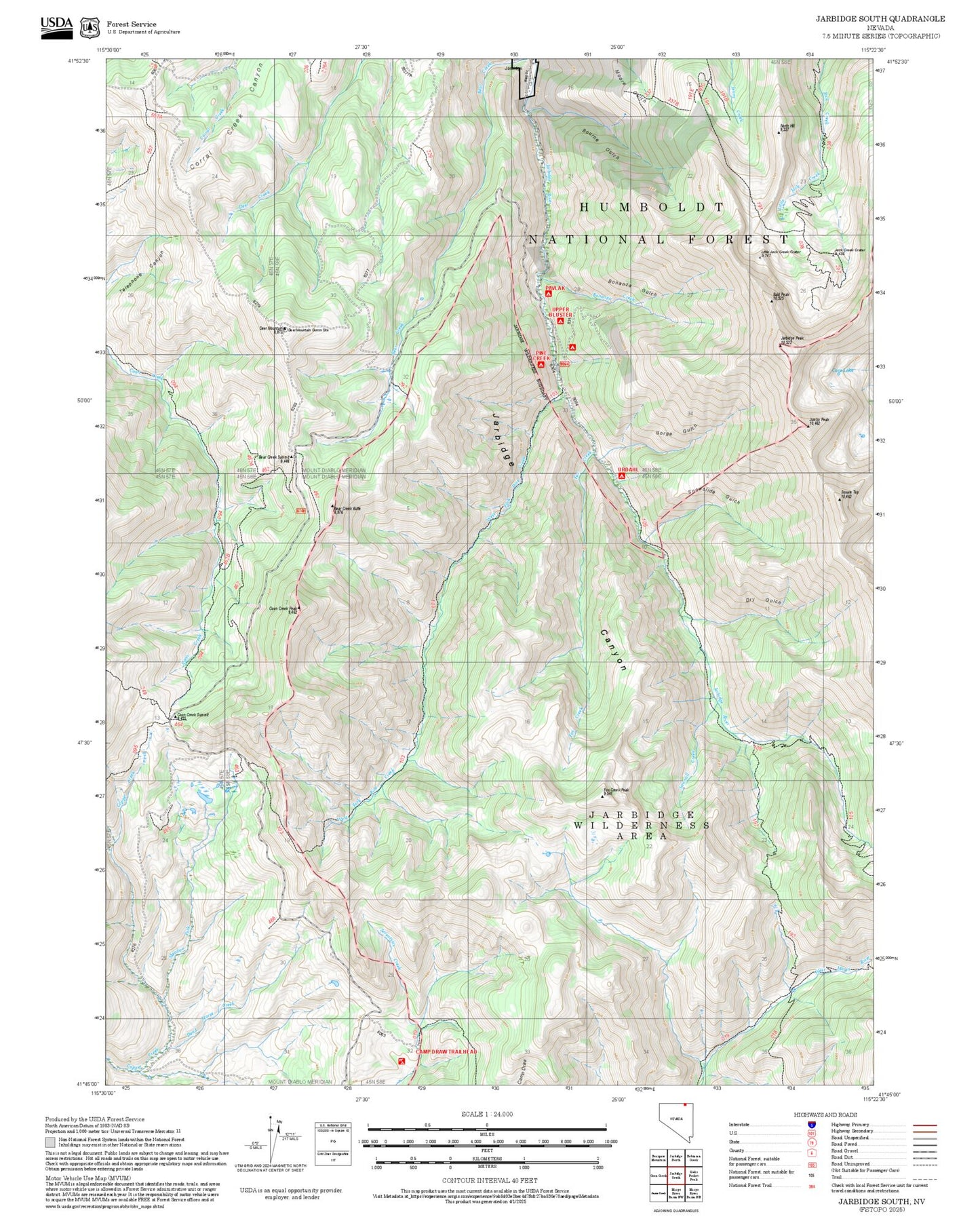 2025 Forest Service Topo Map of Jarbidge South Nevada