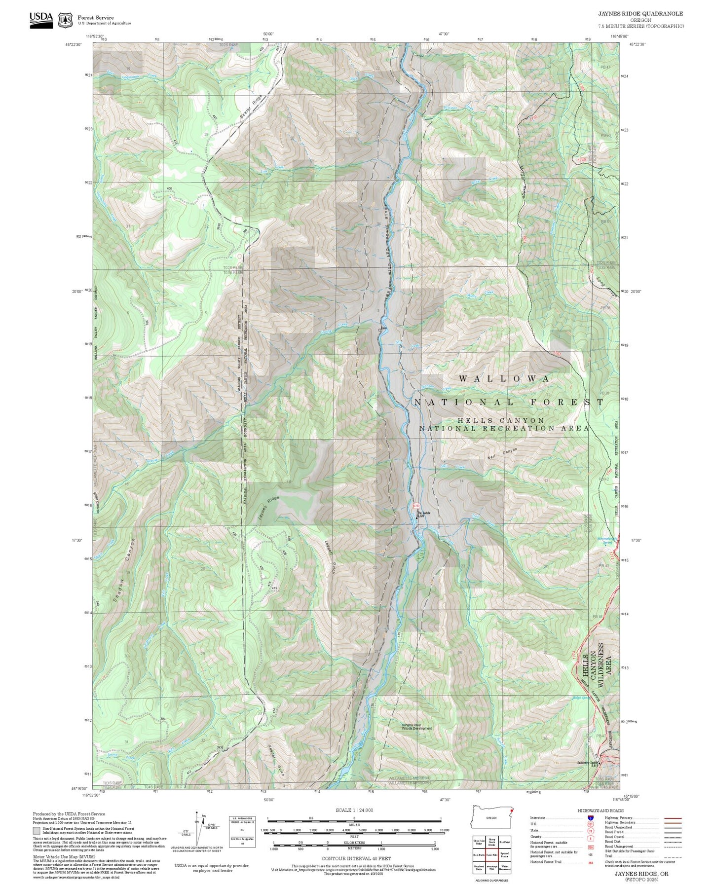 2025 Forest Service Topo Map of Jaynes Ridge Oregon