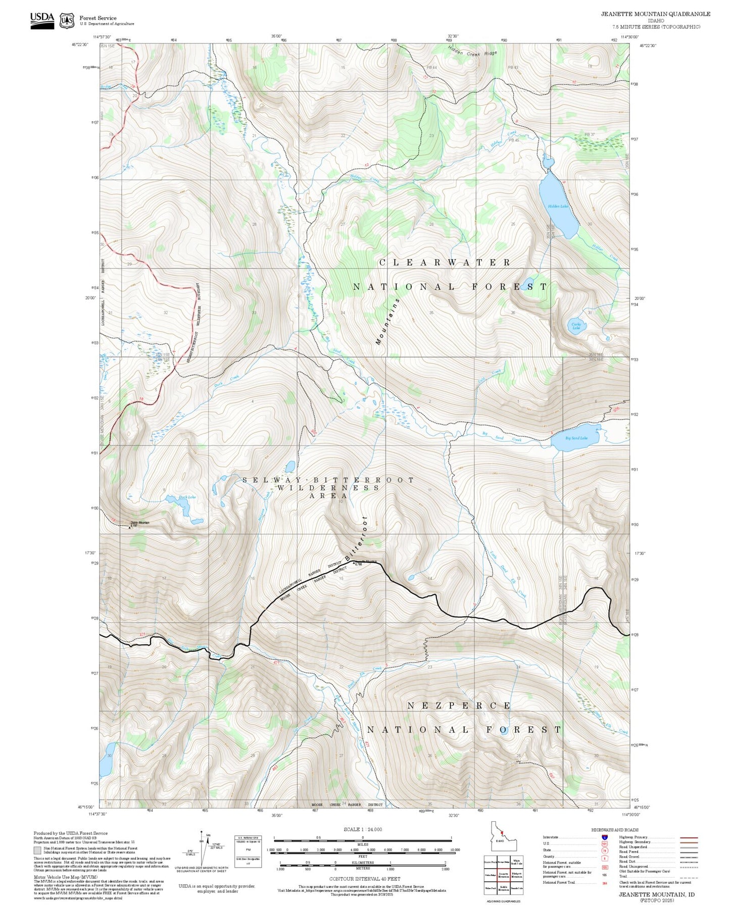 2025 Forest Service Topo Map of Jeanette Mountain Idaho