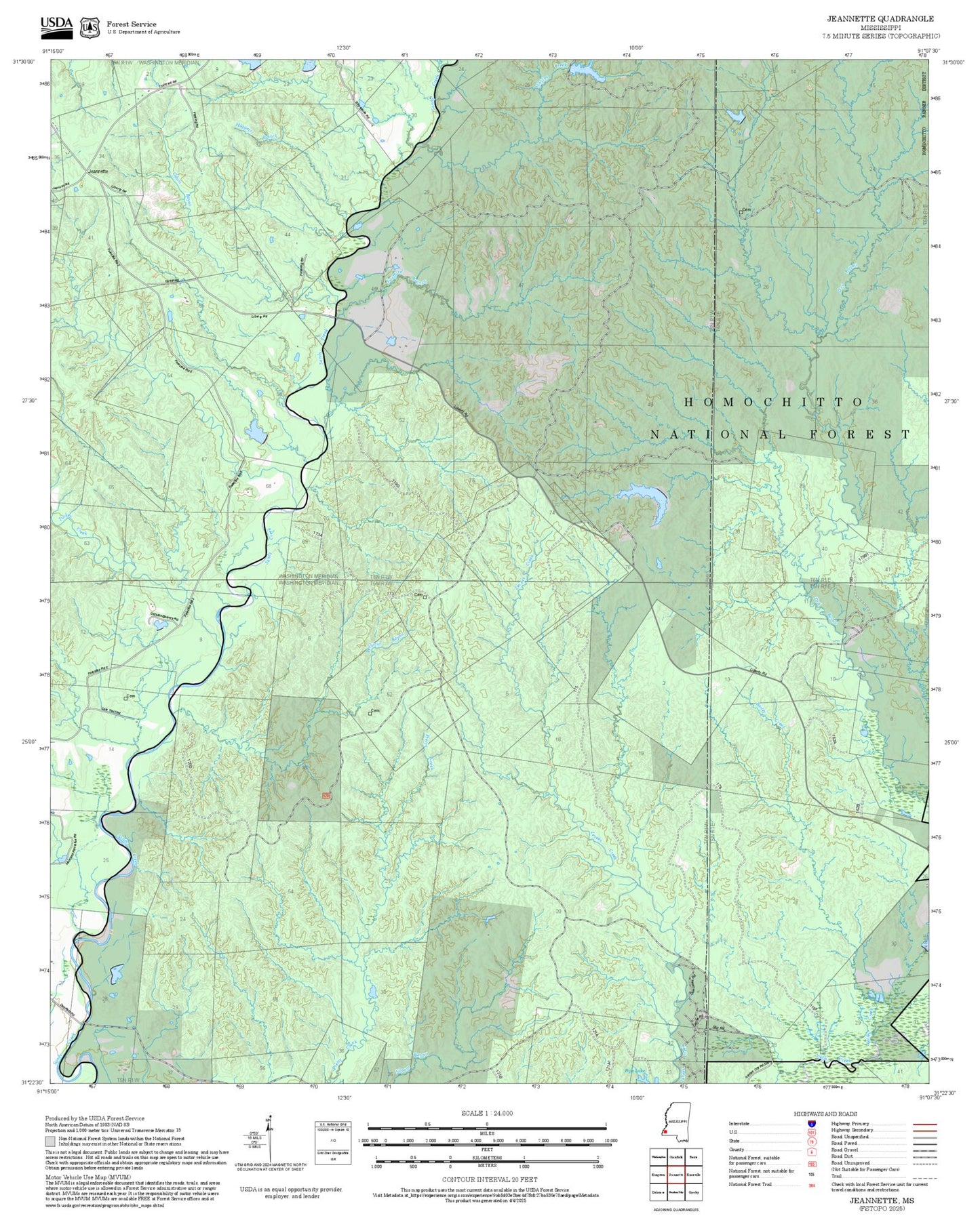 2025 Forest Service Topo Map of Jeannette Mississippi