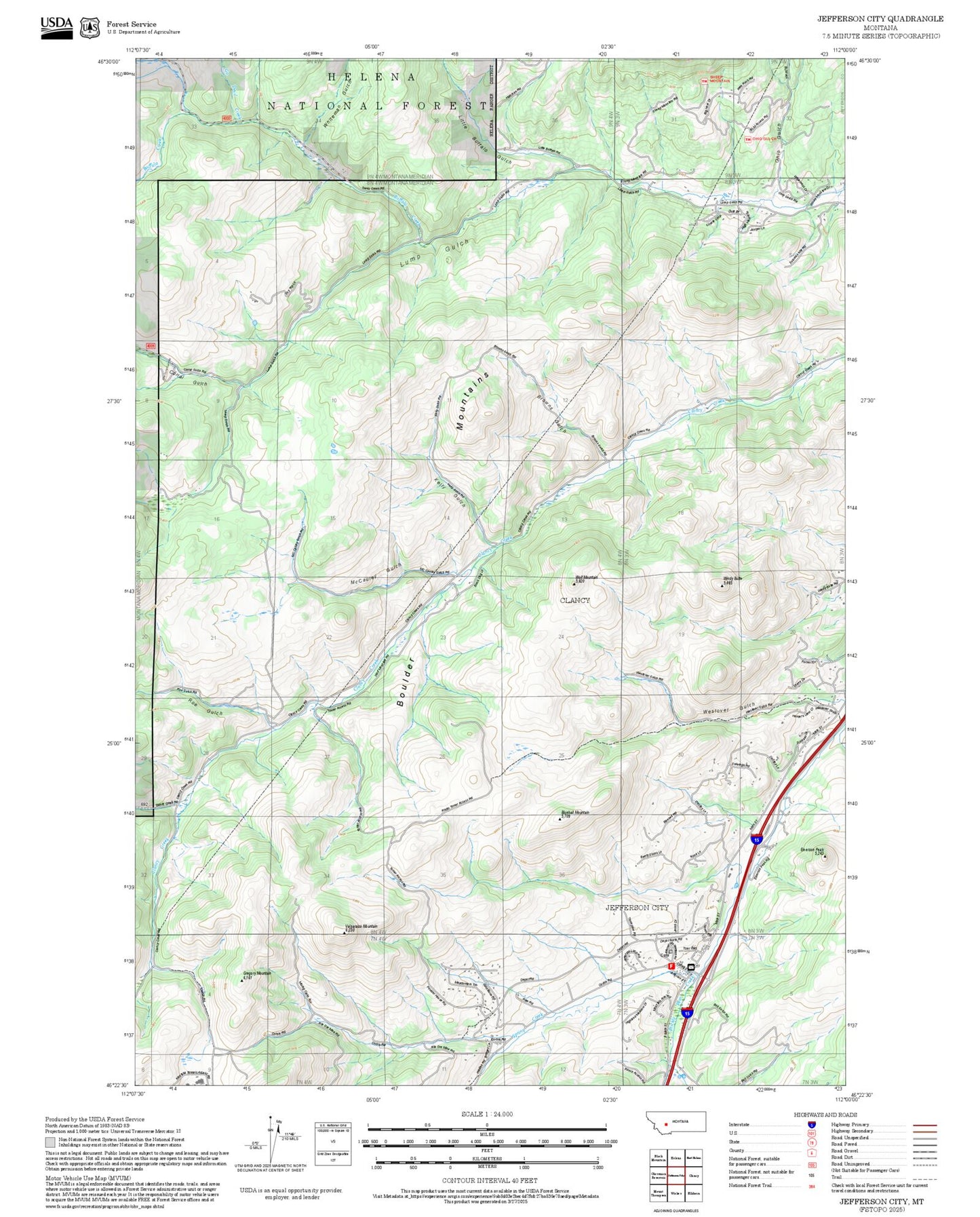 2025 Forest Service Topo Map of Jefferson City Montana