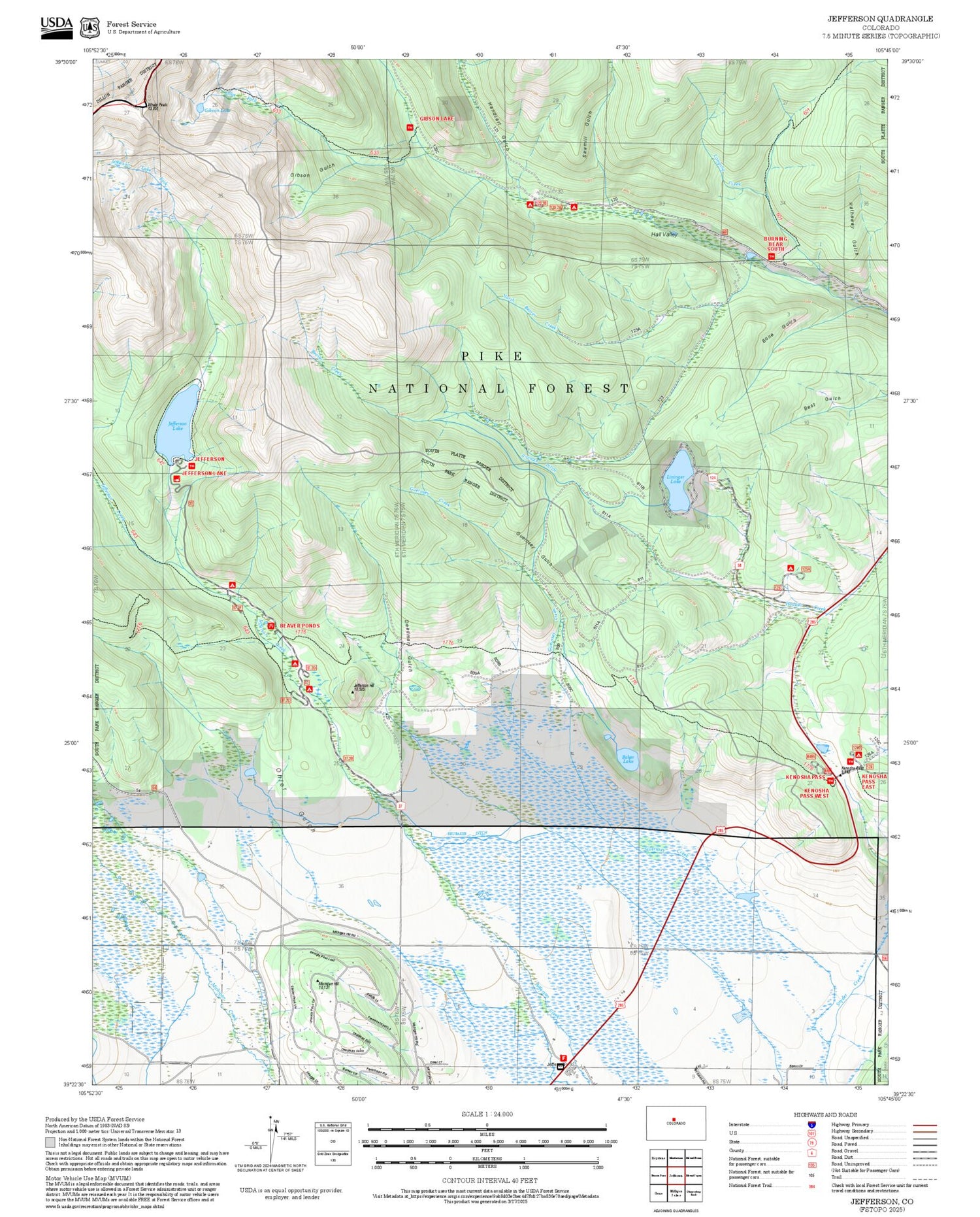 2025 Forest Service Topo Map of Jefferson Colorado