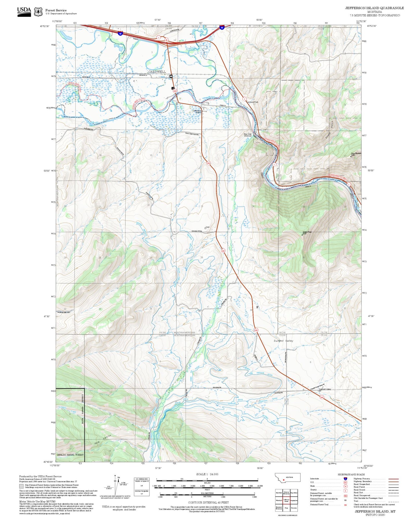 2025 Forest Service Topo Map of Jefferson Island Montana