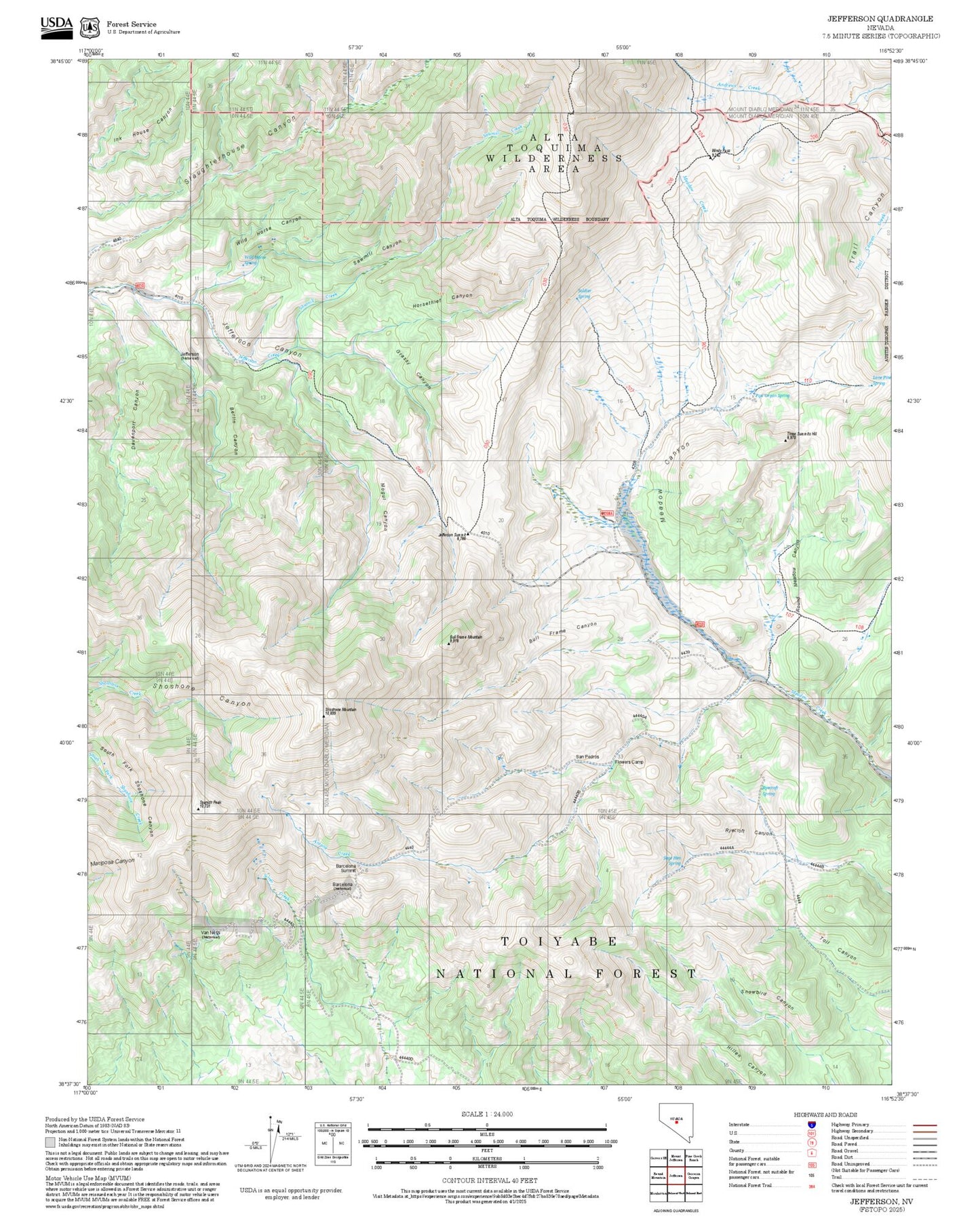 2025 Forest Service Topo Map of Jefferson Nevada